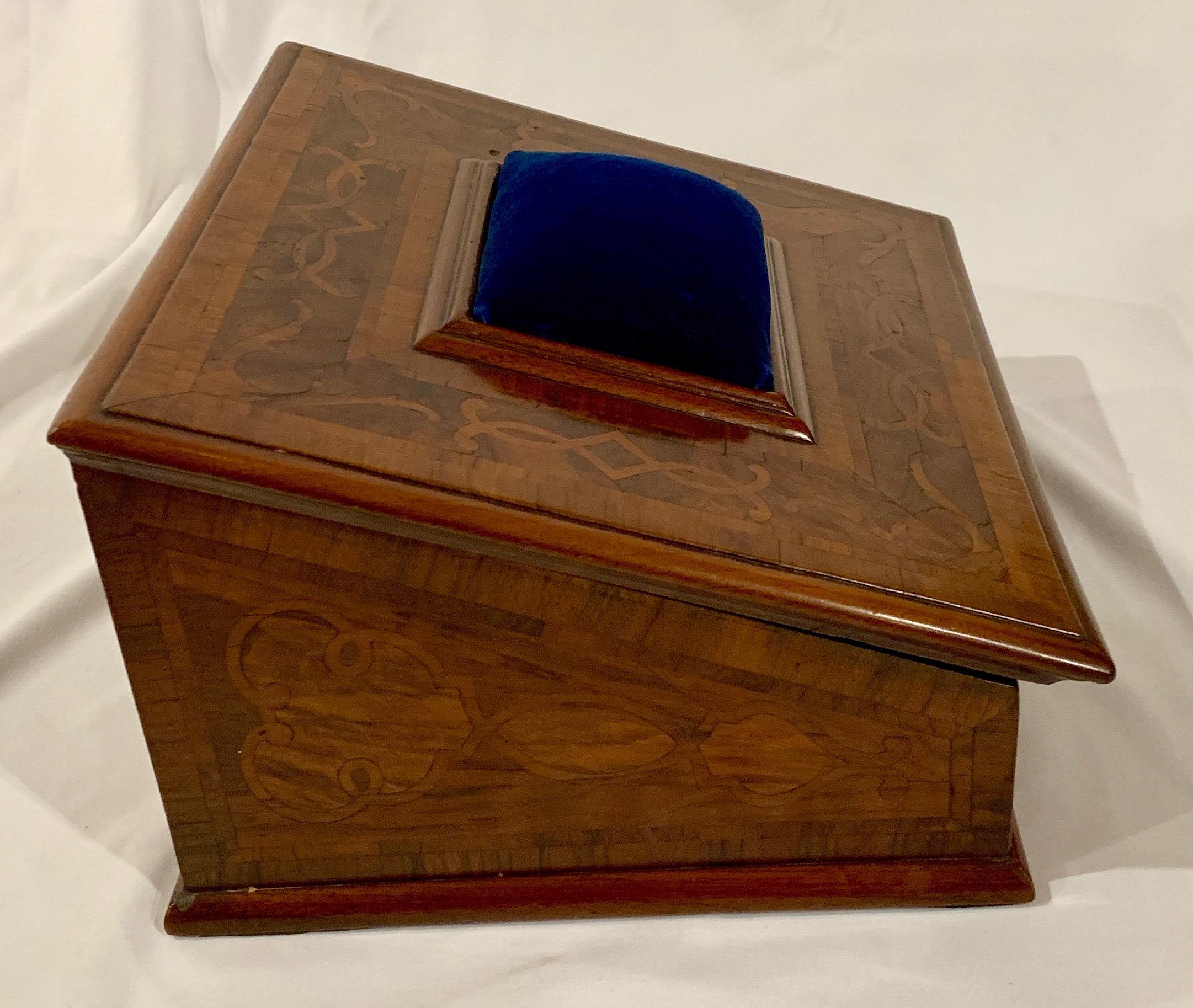 Antique English sewing box or jewel box, circa 1850-1860.
