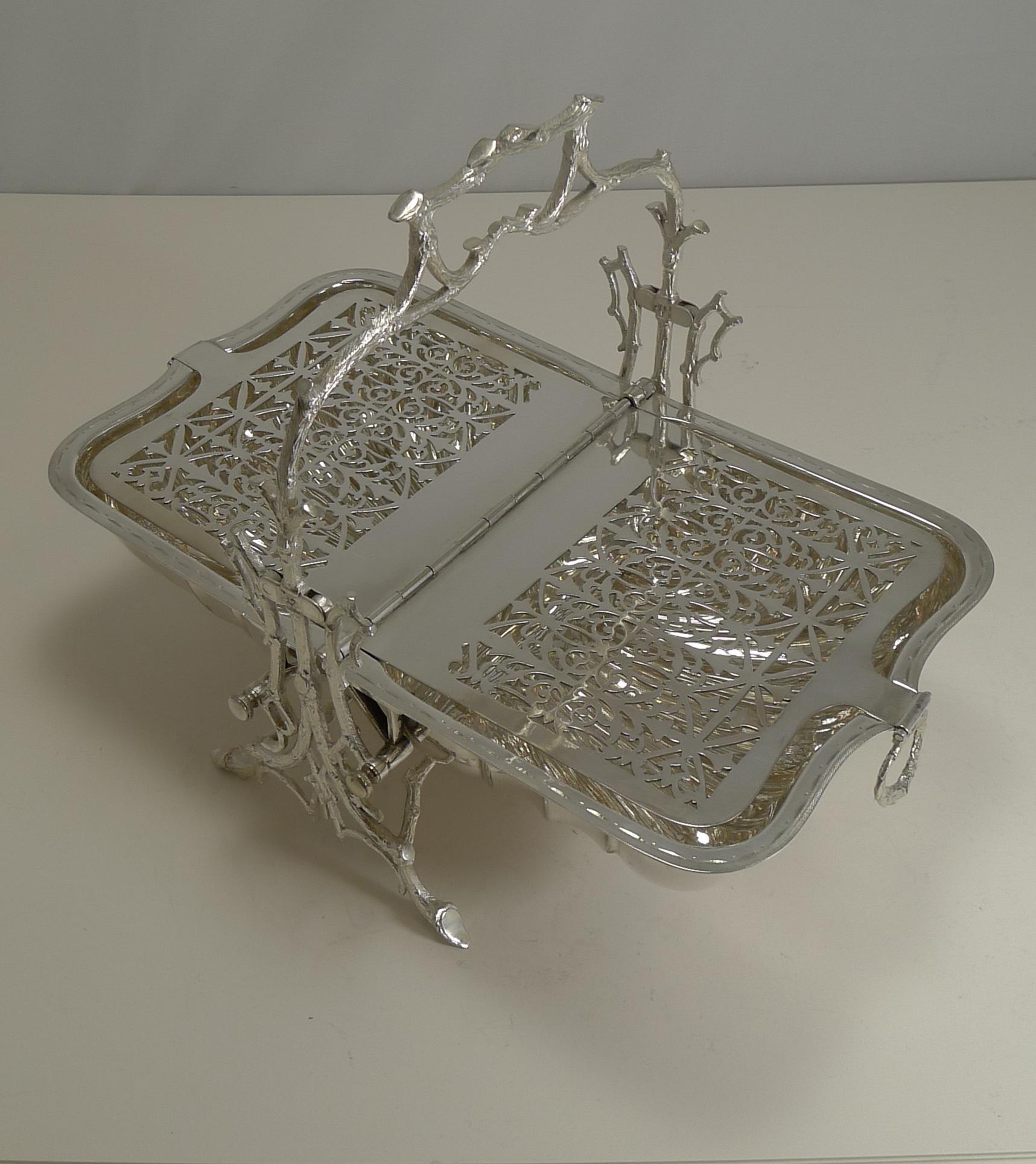 Silver Plate Antique English Shaped Staniforth Patent Folding Biscuit Box by Fenton Brothers