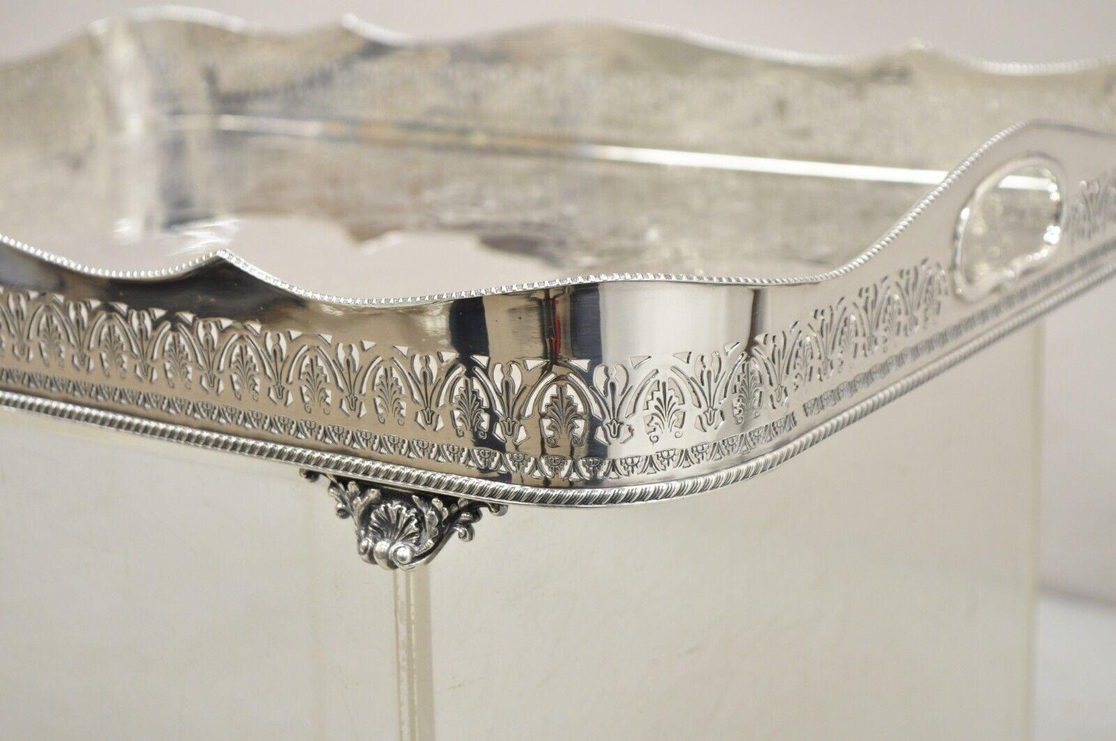 Antique English Sheffield Robert Adams Style Silver Plated Scalloped Serving Platter Tray. Circa Early to Mid 20th Century. Measurements: 3