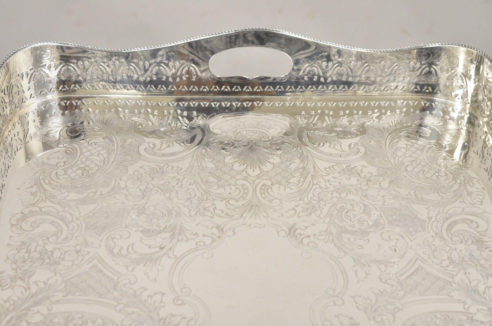 Antique English Sheffield Adams Silver Plated Scalloped Serving Platter Tray For Sale 1