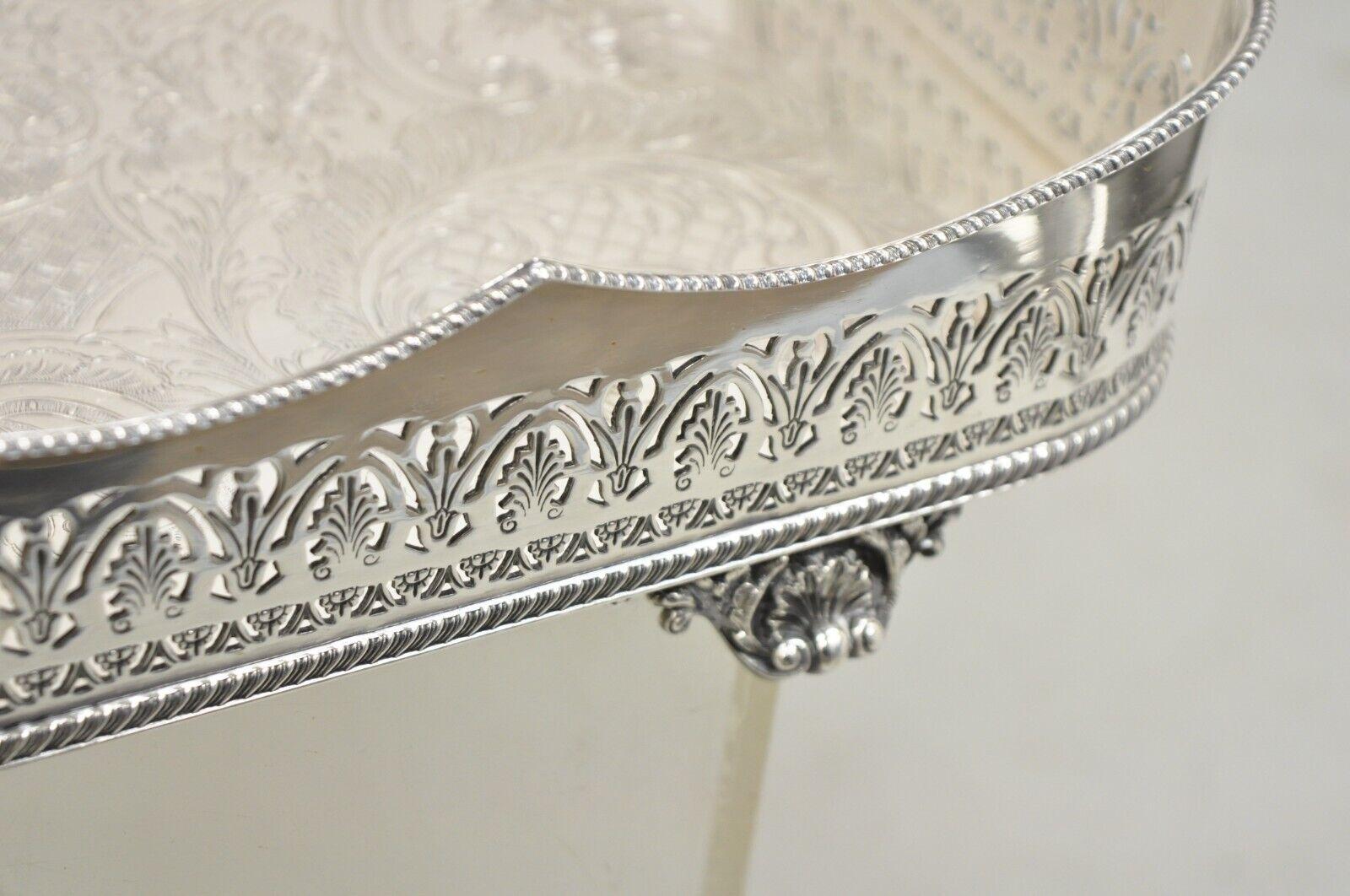 Antique English Sheffield Adams Silver Plated Scalloped Serving Platter Tray For Sale 3