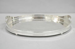 Antique English Sheffield Edwardian Silver Plated Oval 16" Bar Tray w/ Gallery