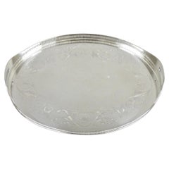 Antique English Sheffield Edwardian Silver Plated Oval 16" Bar Tray w/ Gallery