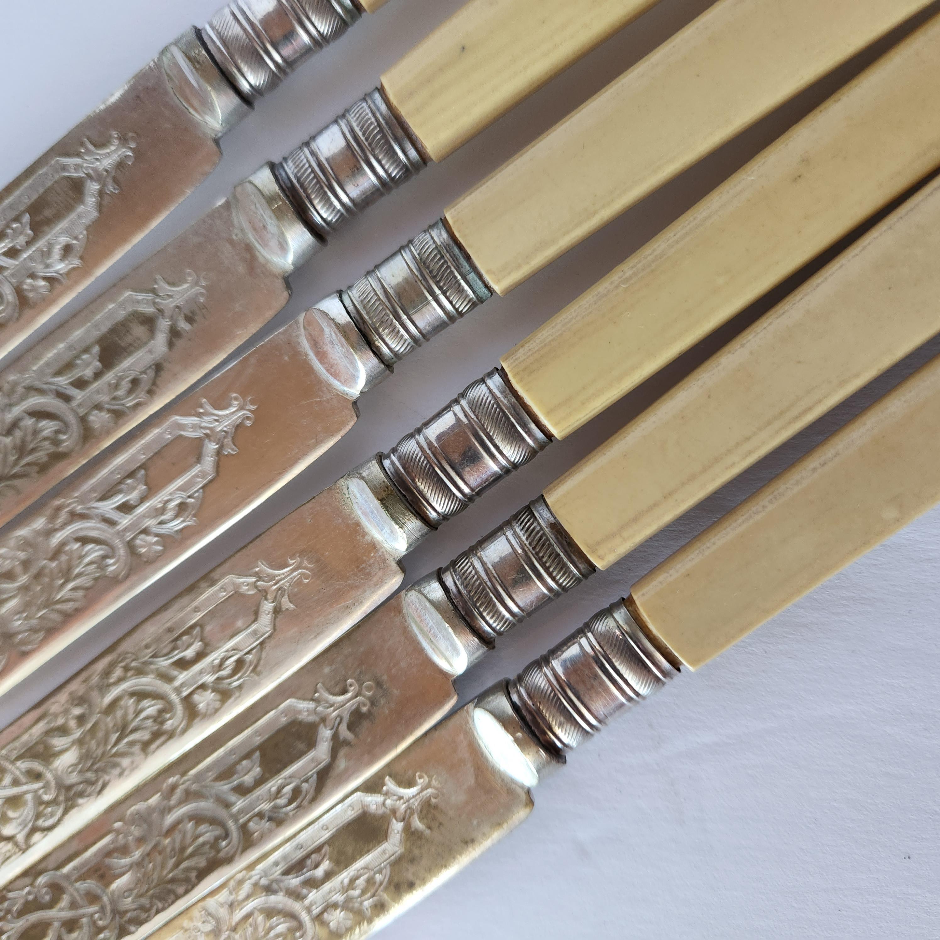 Victorian Antique English Sheffield EPNS A1 Silverplate 6 Butter Knives  For Sale