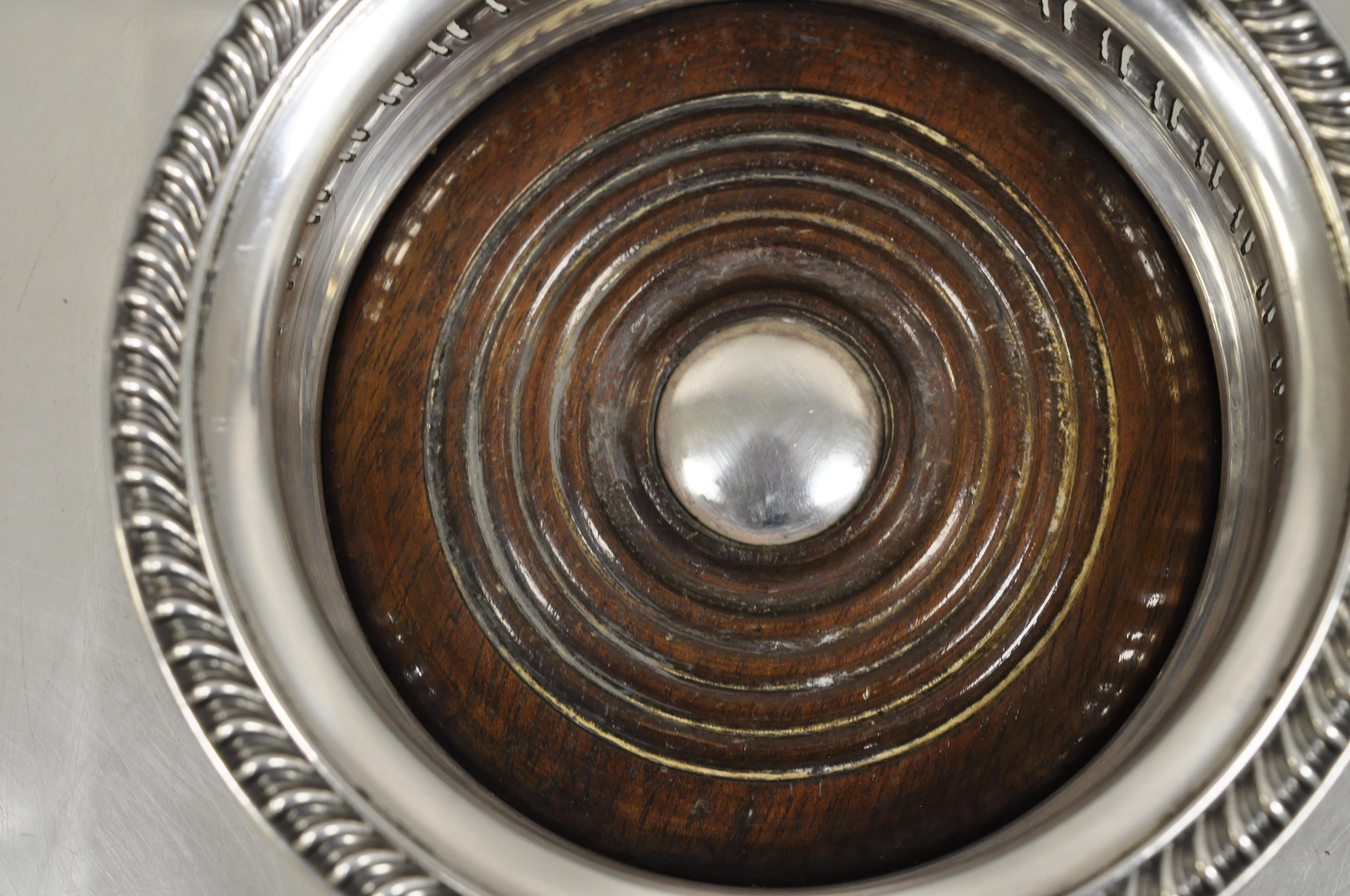 Antique English Sheffield Georgian Regency Silver Plate & Mahogany Wine Coaster In Good Condition In Philadelphia, PA