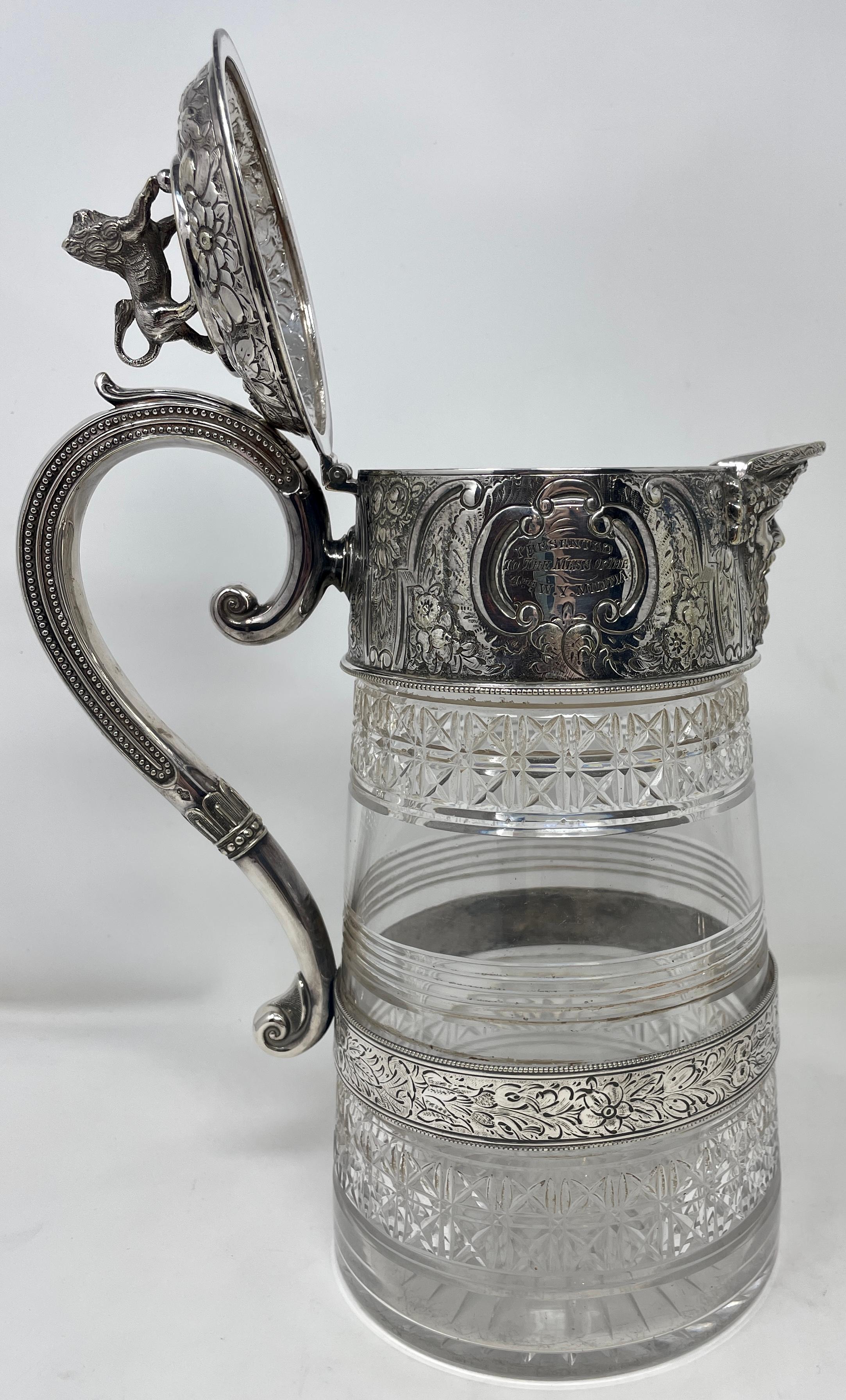 19th Century Antique English Sheffield Silver and Cut Crystal Claret or Water Jug, circa 1876