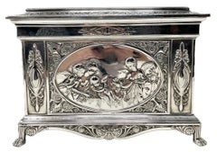 Antique English Sheffield Silver Footed Jewel Box, Circa 1890.