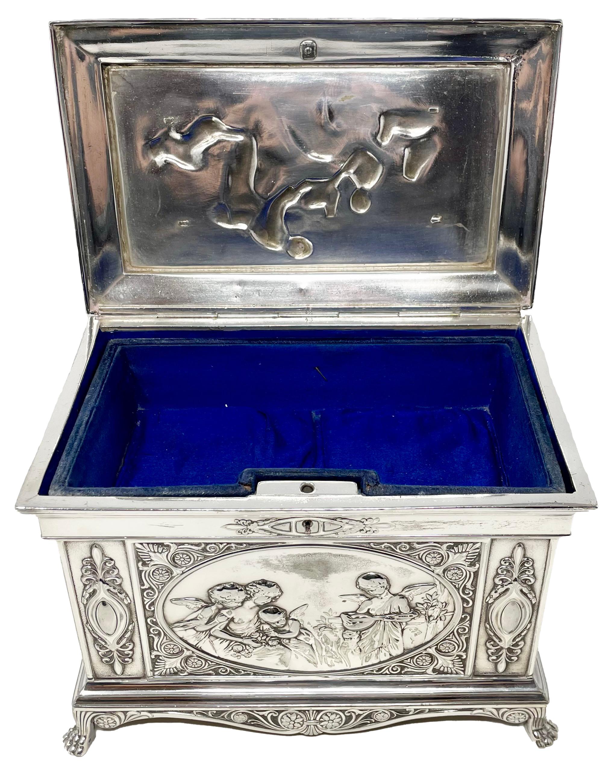 Antique English Sheffield Silver Footed Jewel Box, Circa 1890. For Sale 2