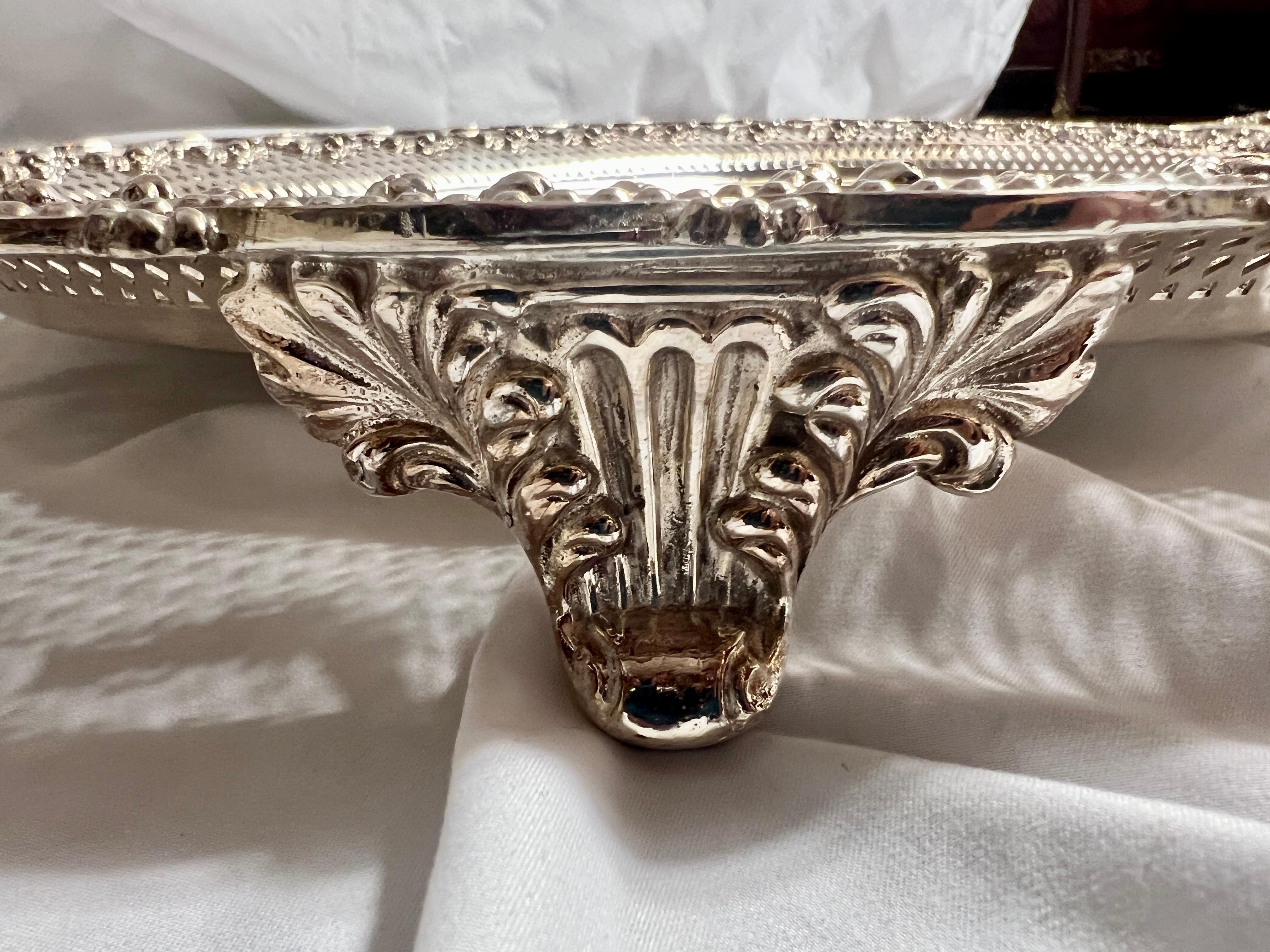 Antique English Sheffield Silver Footed Openwork Tray, Circa 1890. For Sale 1