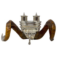 Antique English Sheffield Silver Mounted Ram's Horn Snuff Mull, Circa 1880