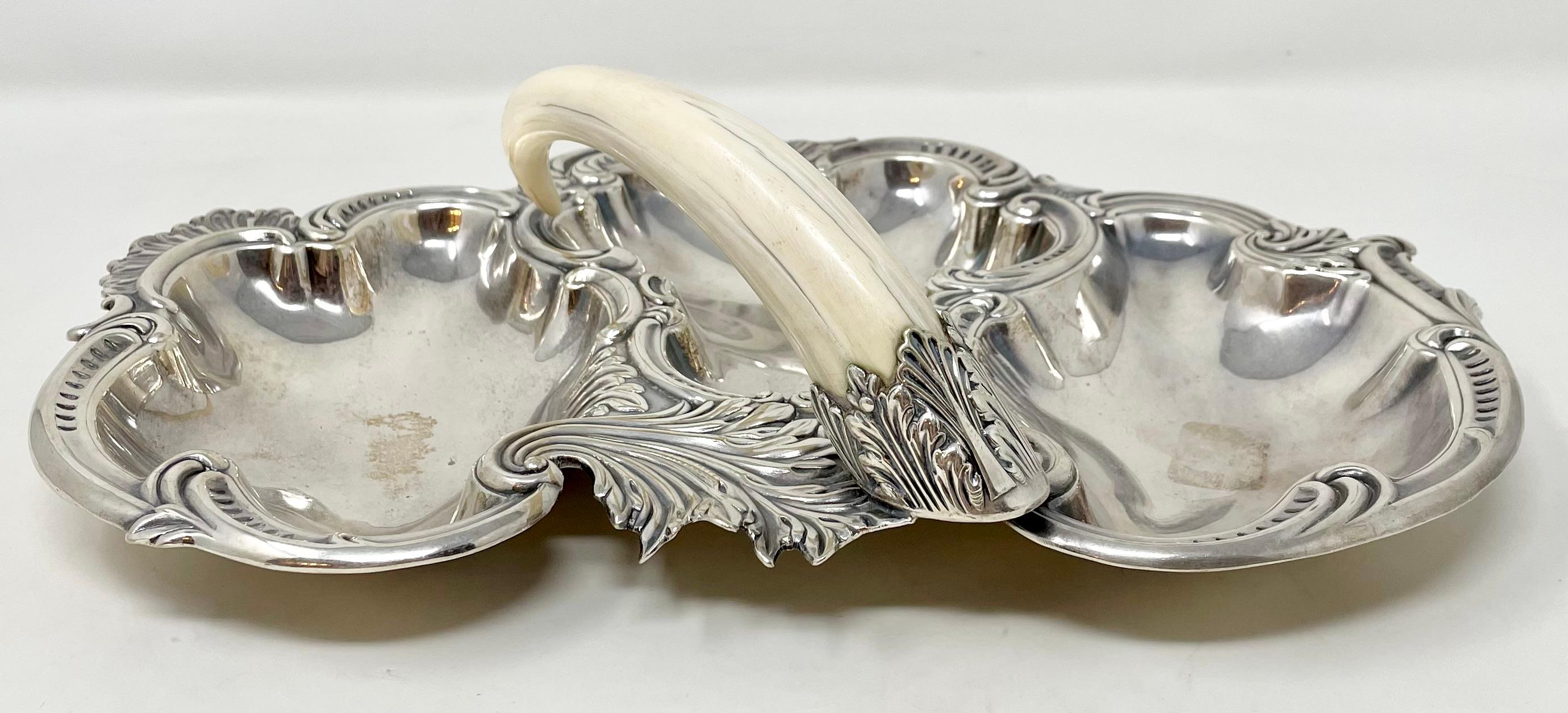 19th Century Antique English Sheffield Silver-Plate and Boar's Tusk Serving Dish, Circa 1900.