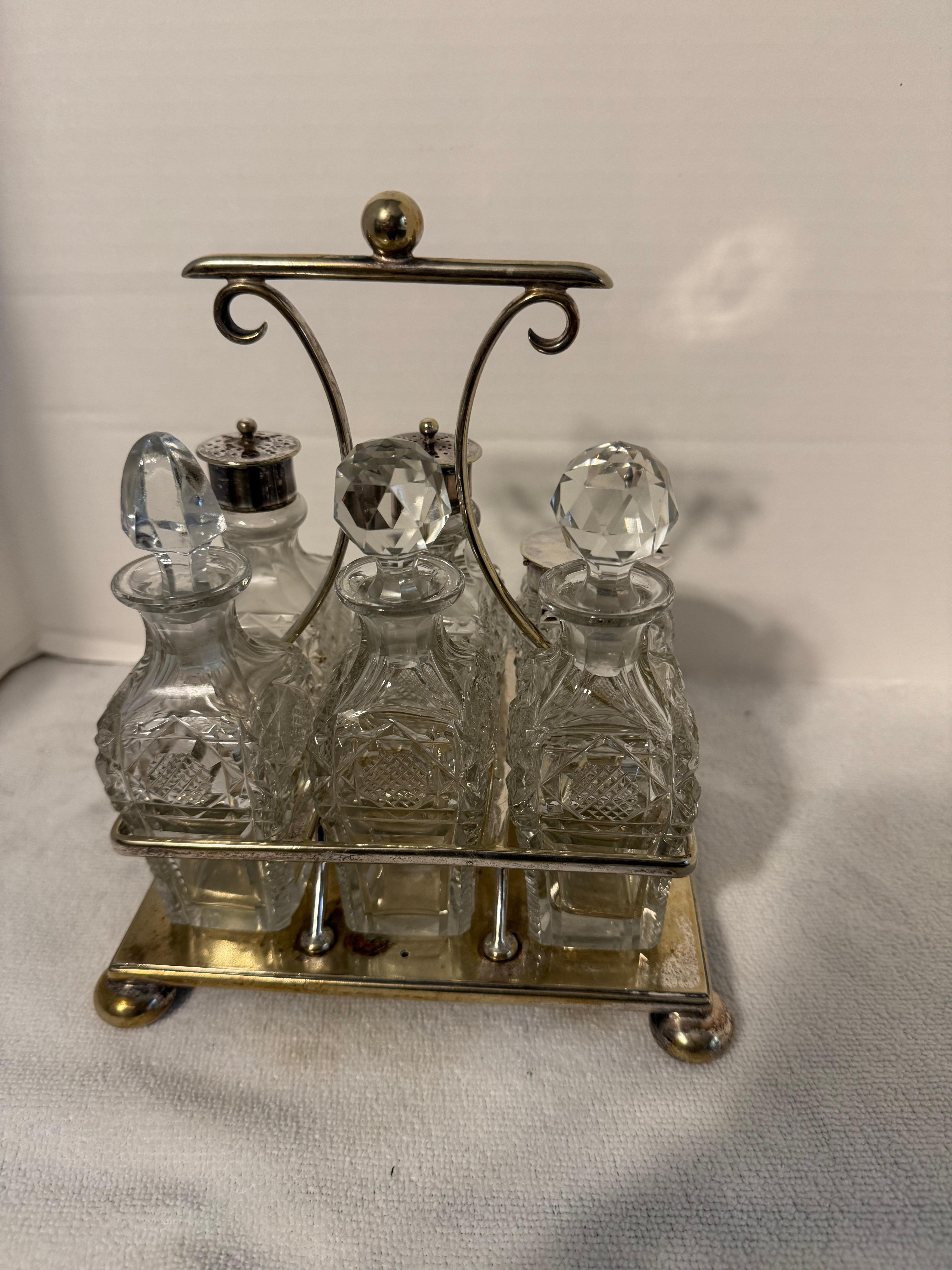 Antiguo juego inglés Sheffield de plata y cristal Crue Circa 1890 en venta 3