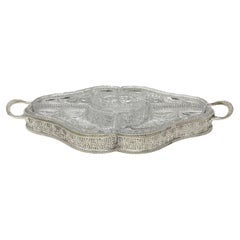 Antique English Sheffield Silver Plate & Crystal Hors D'oeuvres Service Tray.
