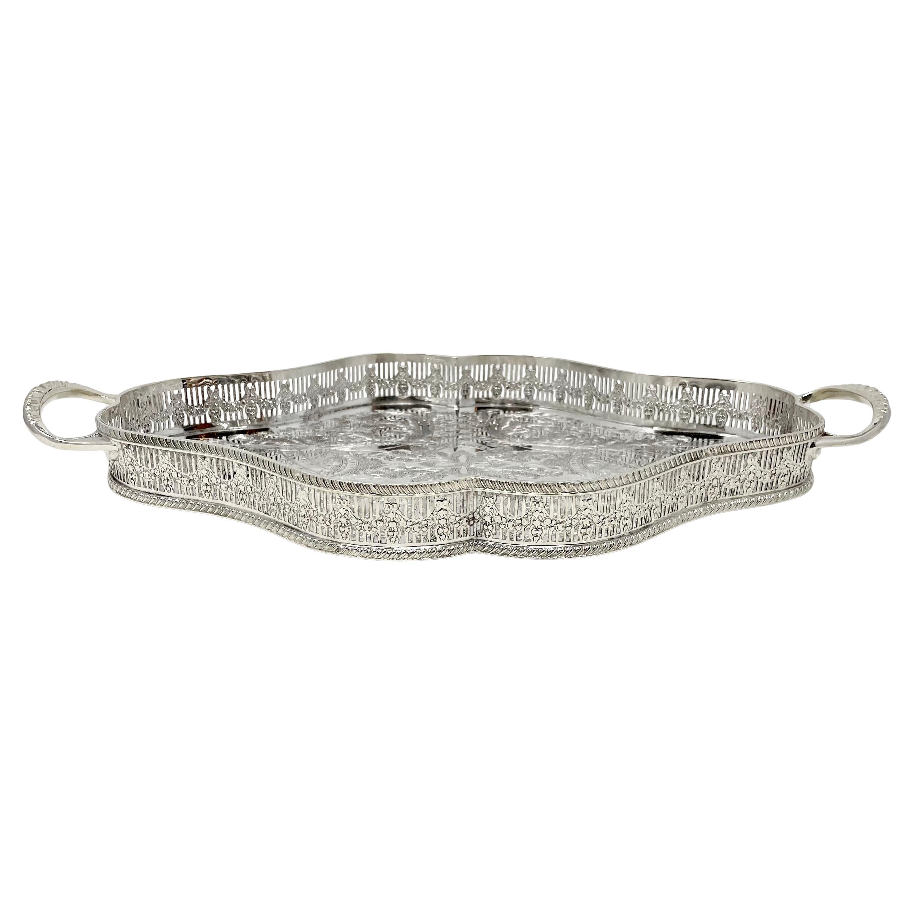Bandeja de servicio de entremeses de cristal y plata inglesa antigua de Sheffield. en venta 2