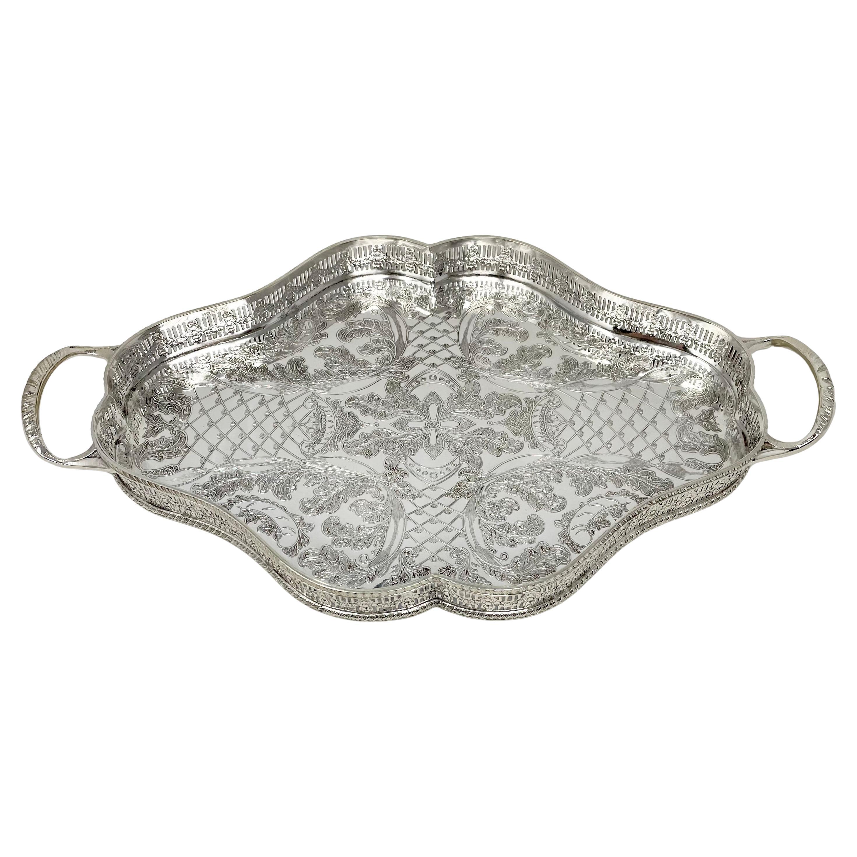 Bandeja de servicio de entremeses de cristal y plata inglesa antigua de Sheffield. en venta 3