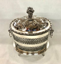 Antique English Sheffield Silver-Plate & Crystal Regency Style Oval Biscuit Box