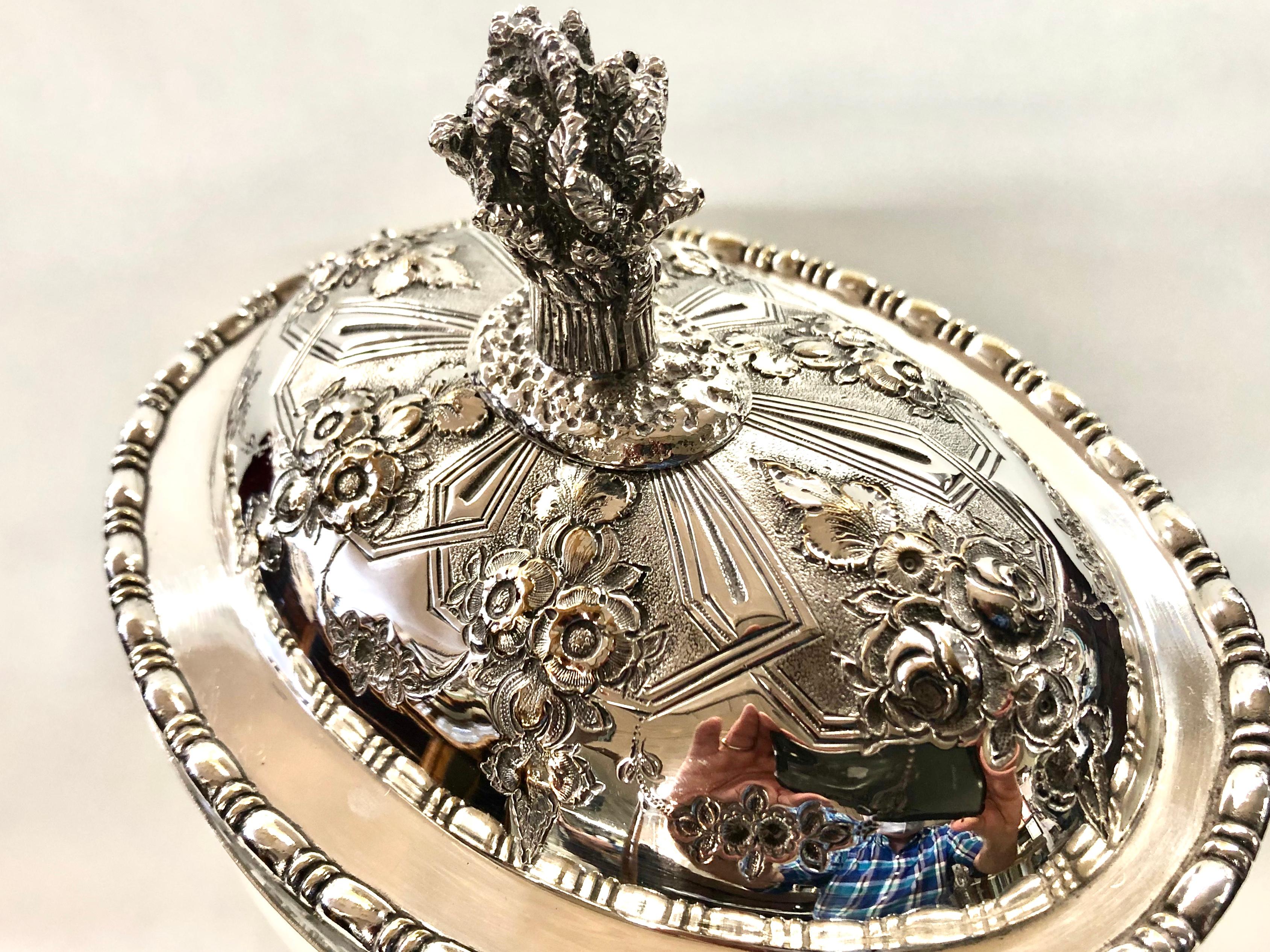 Hand-Crafted Antique English Sheffield Silver-Plate & Crystal Regency Style Oval Biscuit Box