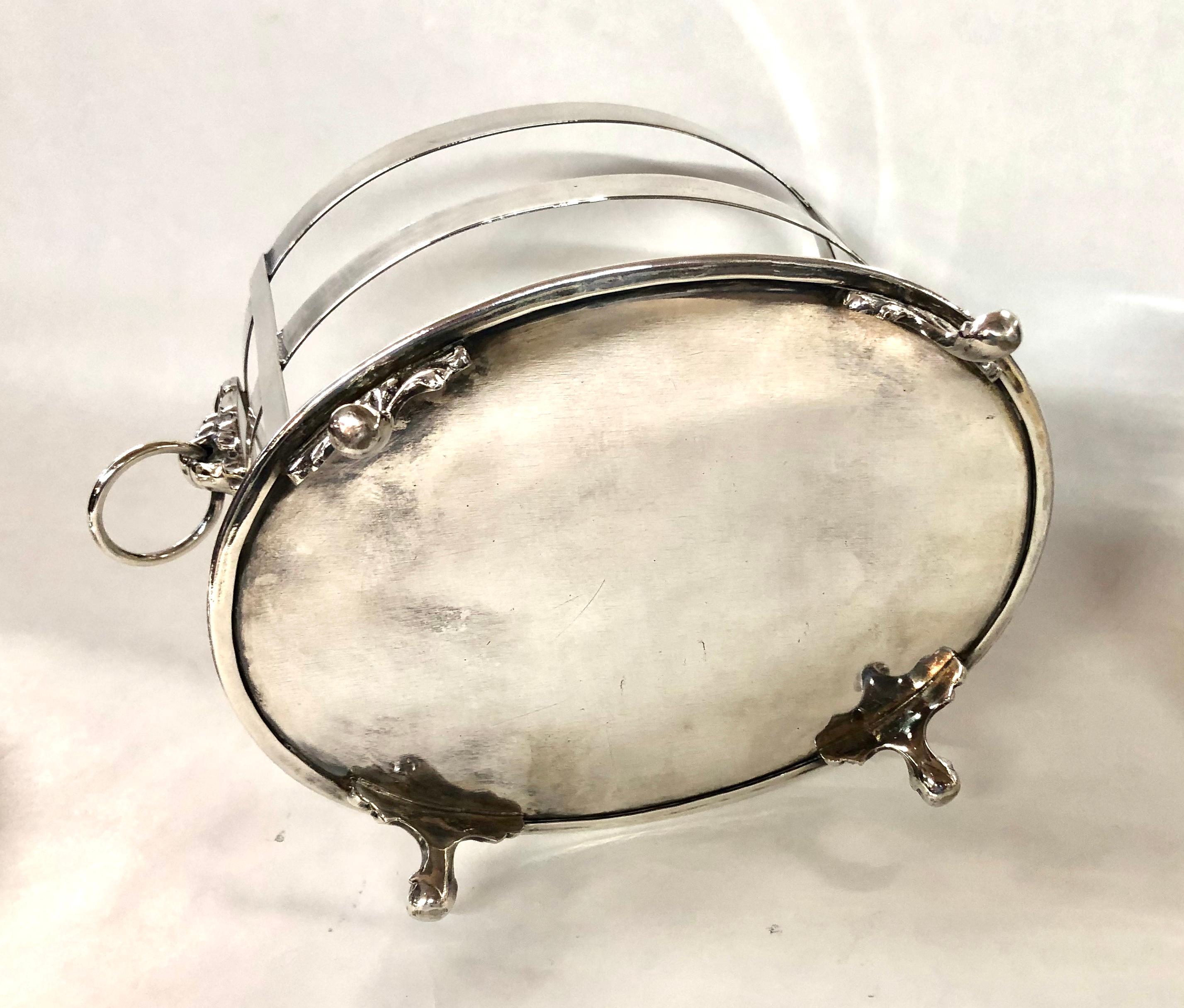 19th Century Antique English Sheffield Silver-Plate & Crystal Regency Style Oval Biscuit Box