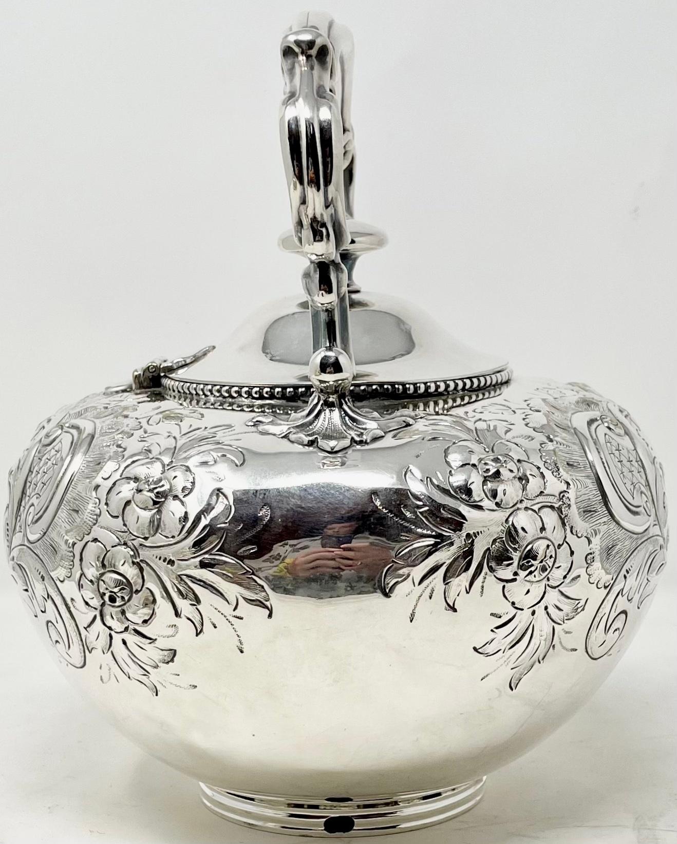Antique English Sheffield Silver-Plate Footed Tea Pot with Etching, Circa 1860. For Sale 2