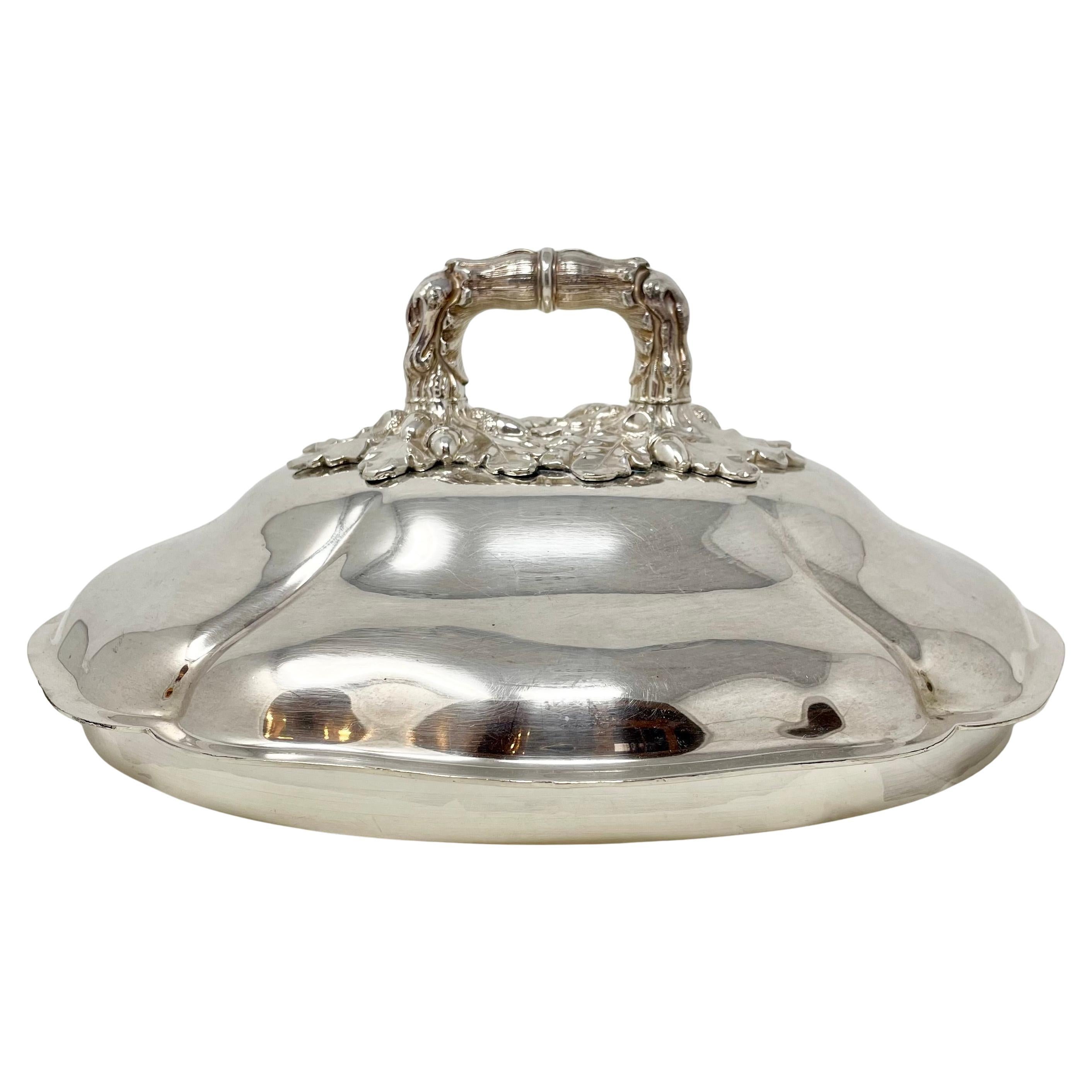 Sopera inglesa antigua de Sheffield, con pie de chapa de plata, circa 1880-1890. 5