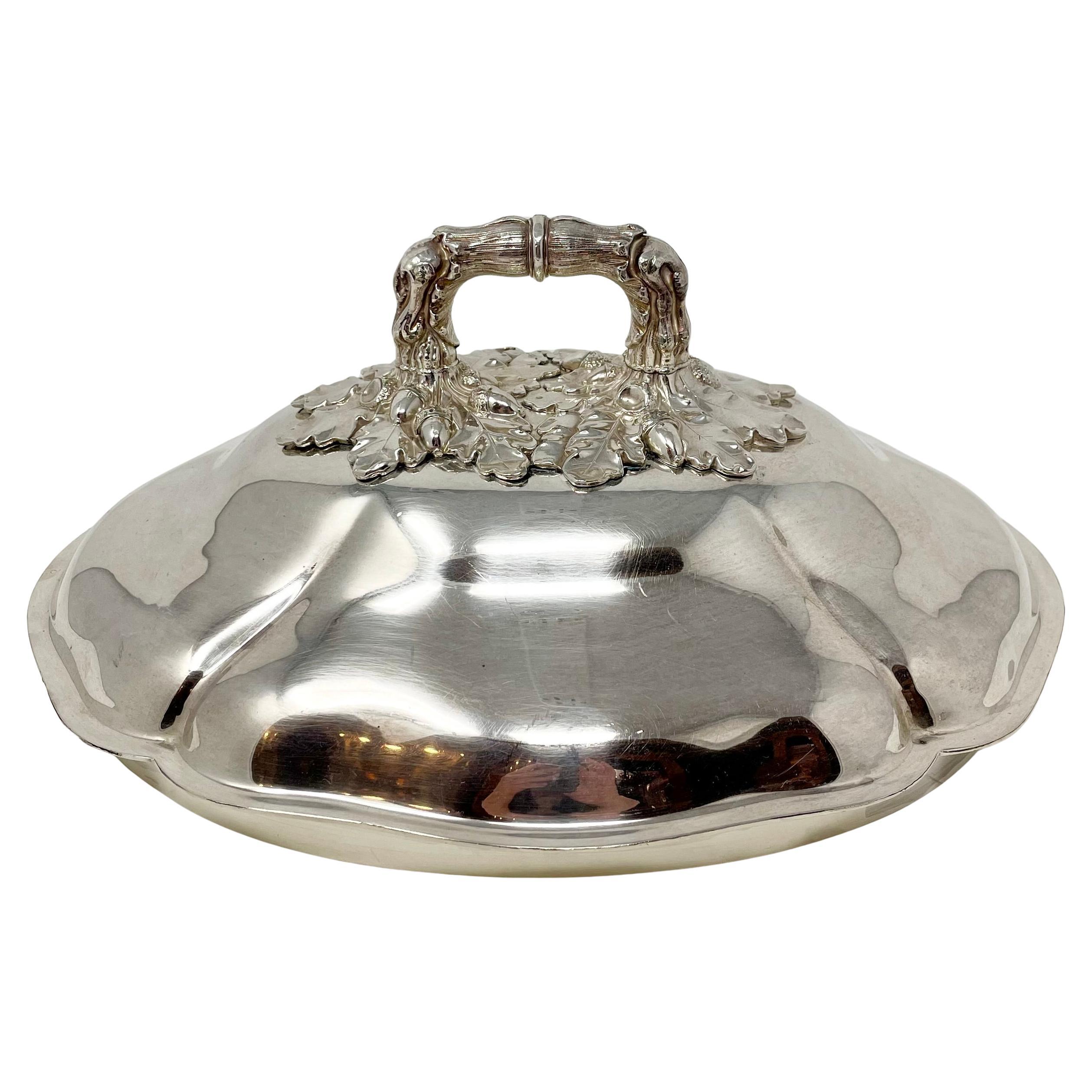 Sopera inglesa antigua de Sheffield, con pie de chapa de plata, circa 1880-1890. 6