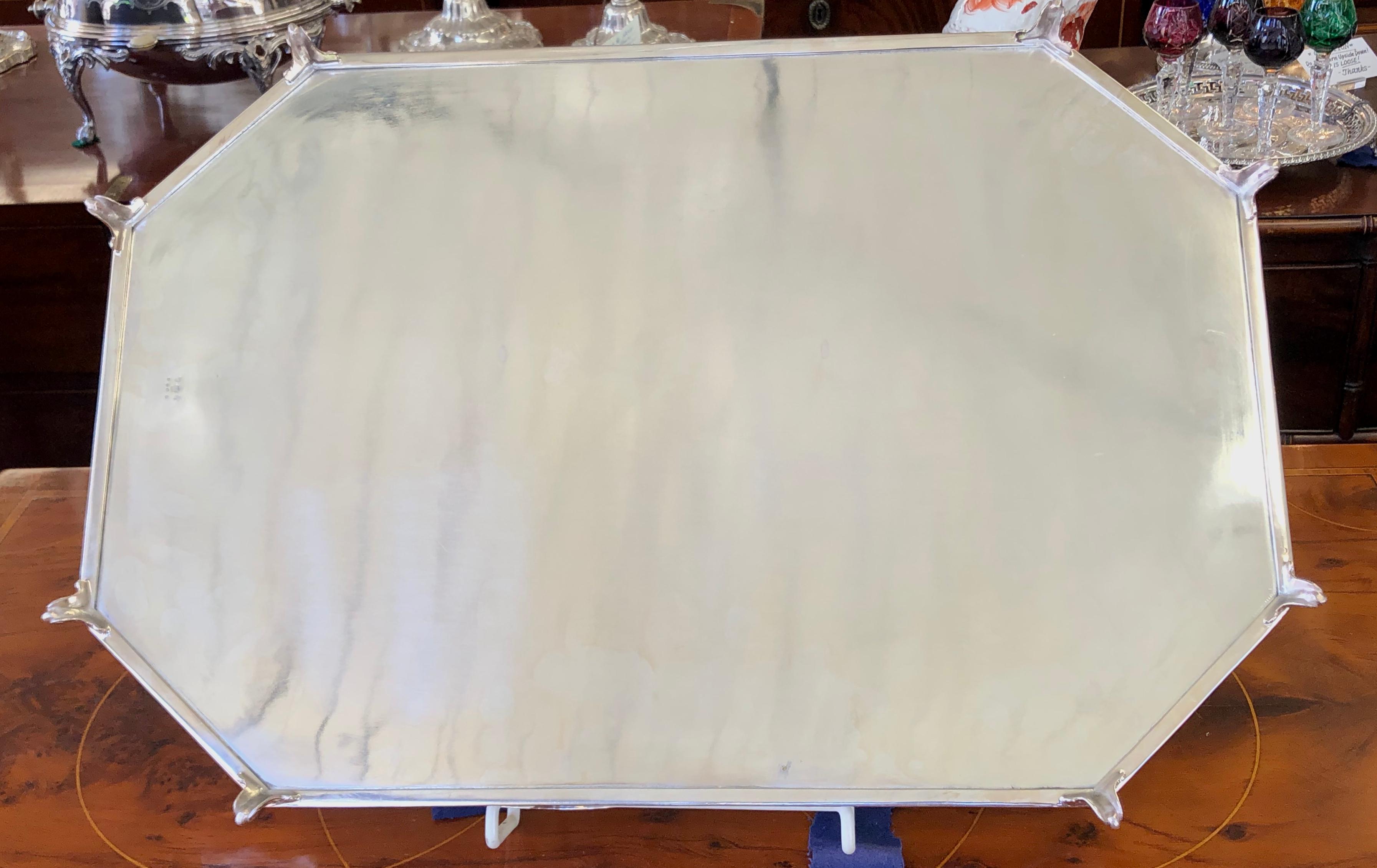 Antique English Sheffield Silver Plate Hand Engr Large 2-Handle Gallery Tea Tray 2