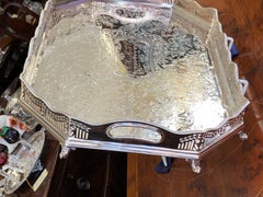 Antique English Sheffield Silver Plate Hand Engr Large 2-Handle Gallery Tea Tray