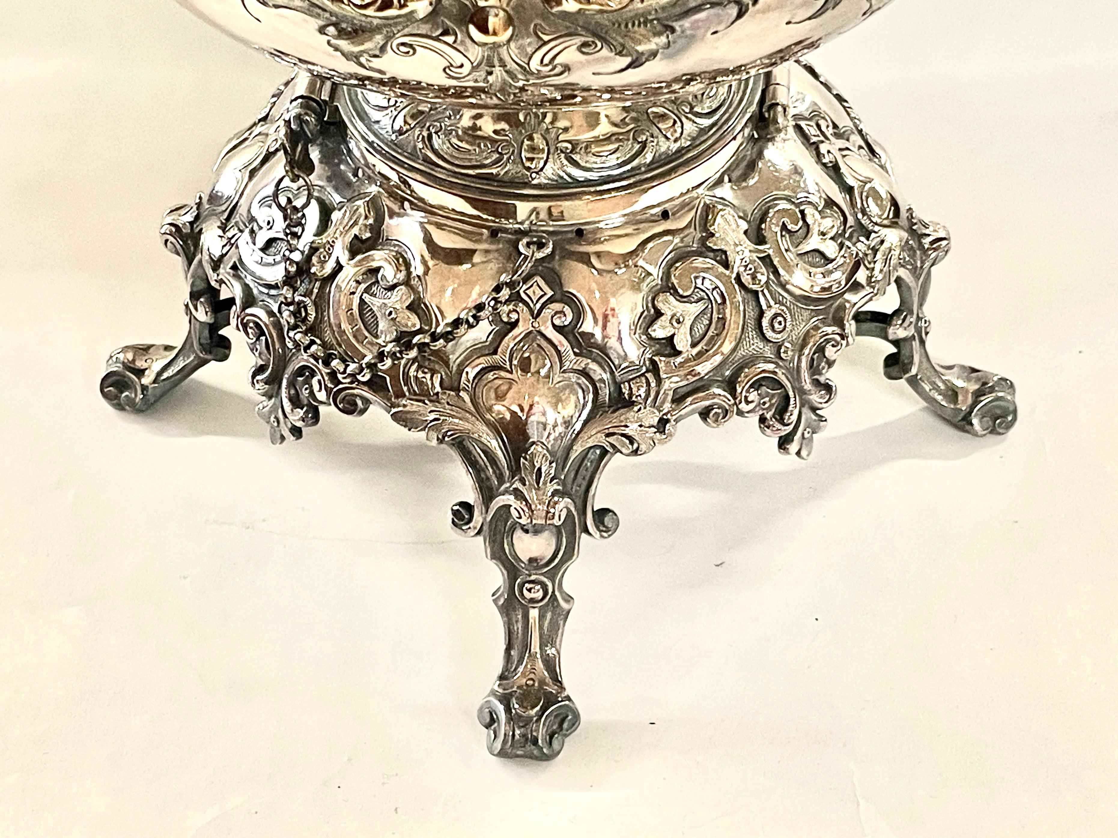 Antique English Sheffield Silver Plate Hnd Chsd Louis XIV Tipping Kettle & Stand For Sale 9