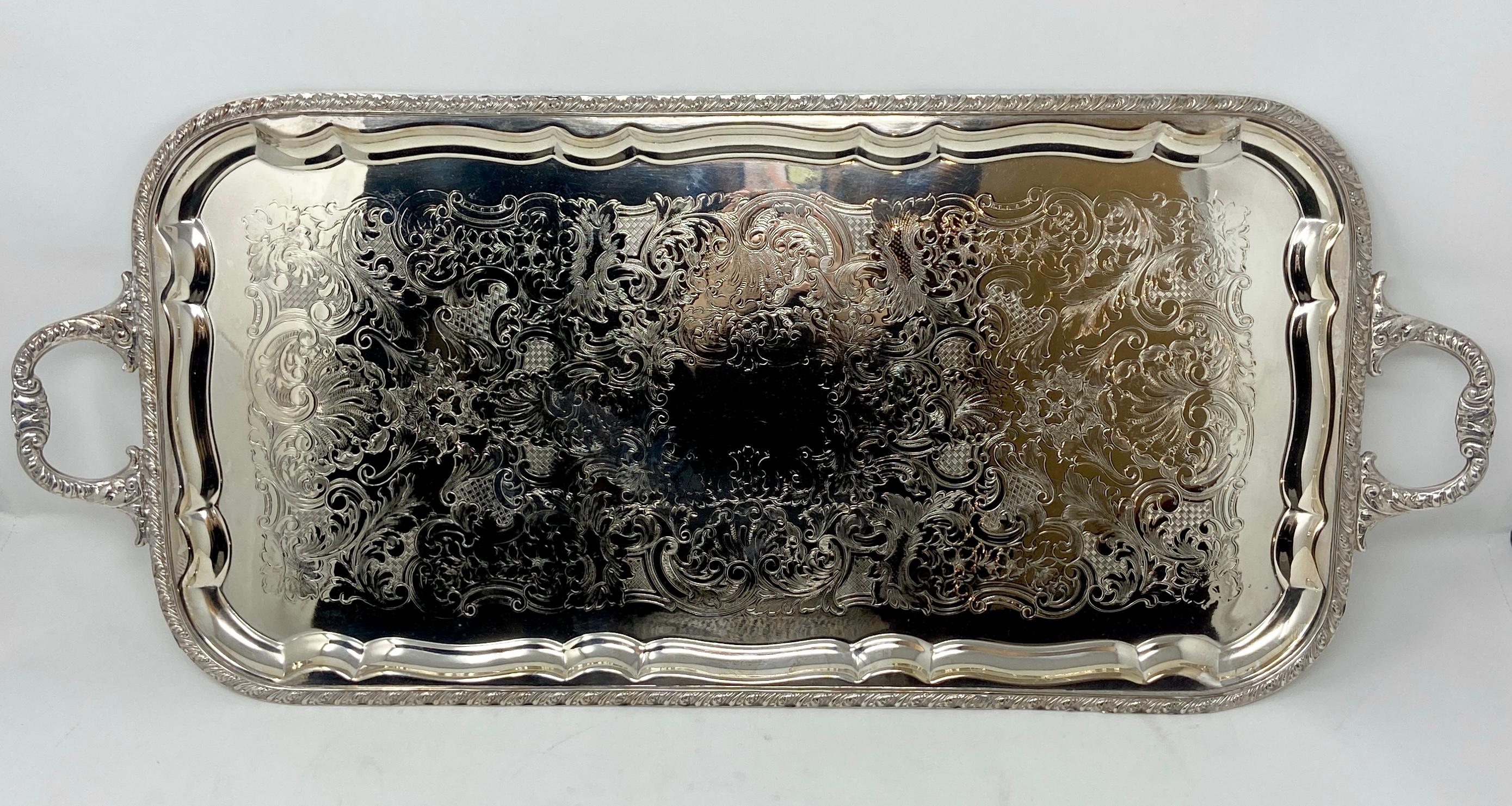 Antique English Sheffield silver-plate rectangular serving tray.