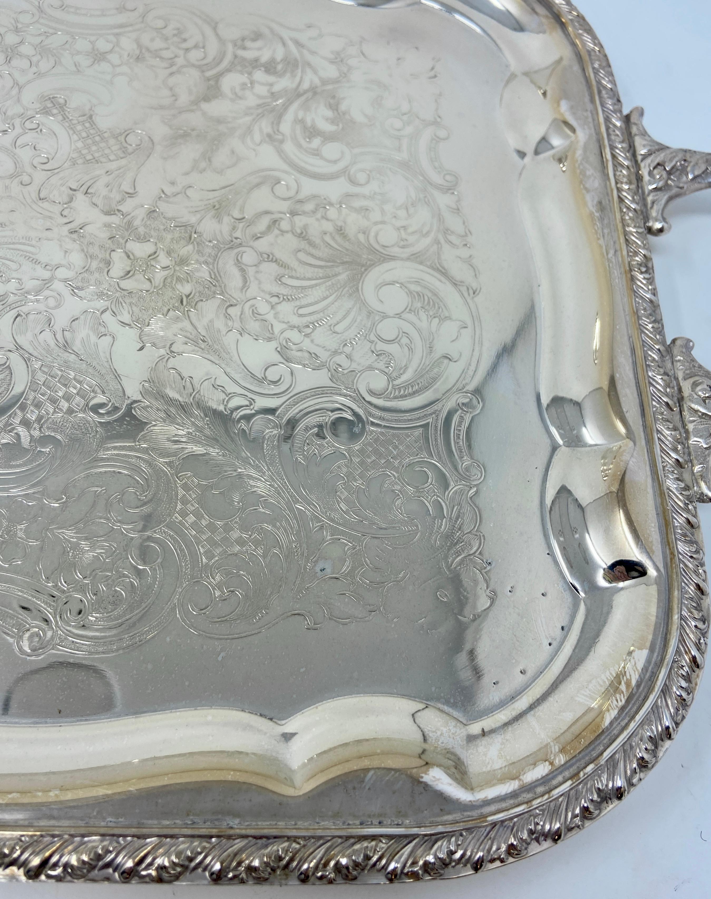 19th Century Antique English Sheffield Silver-Plate Rectangular Serving Tray For Sale