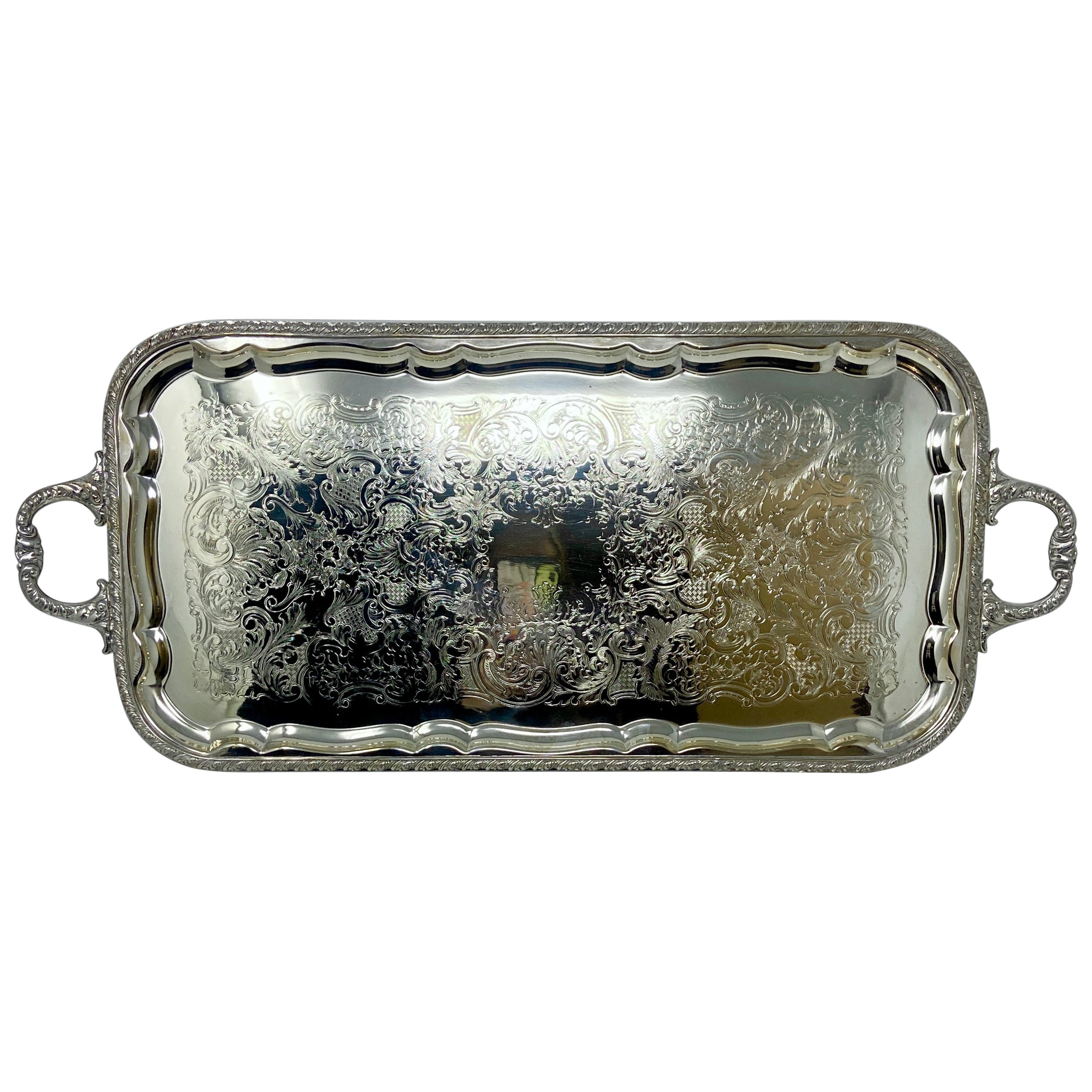 Antique English Sheffield Silver-Plate Rectangular Serving Tray