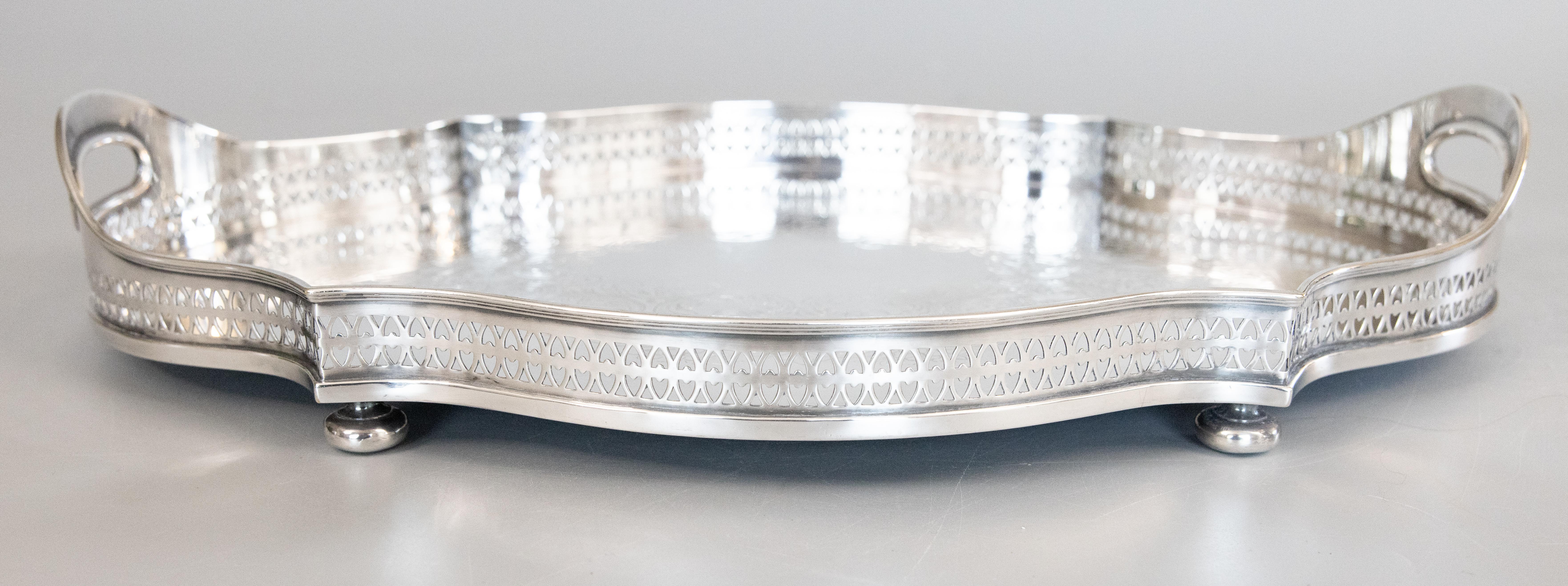 Antique English Sheffield Silver Plate Scalloped Gallery Tray For Sale 7