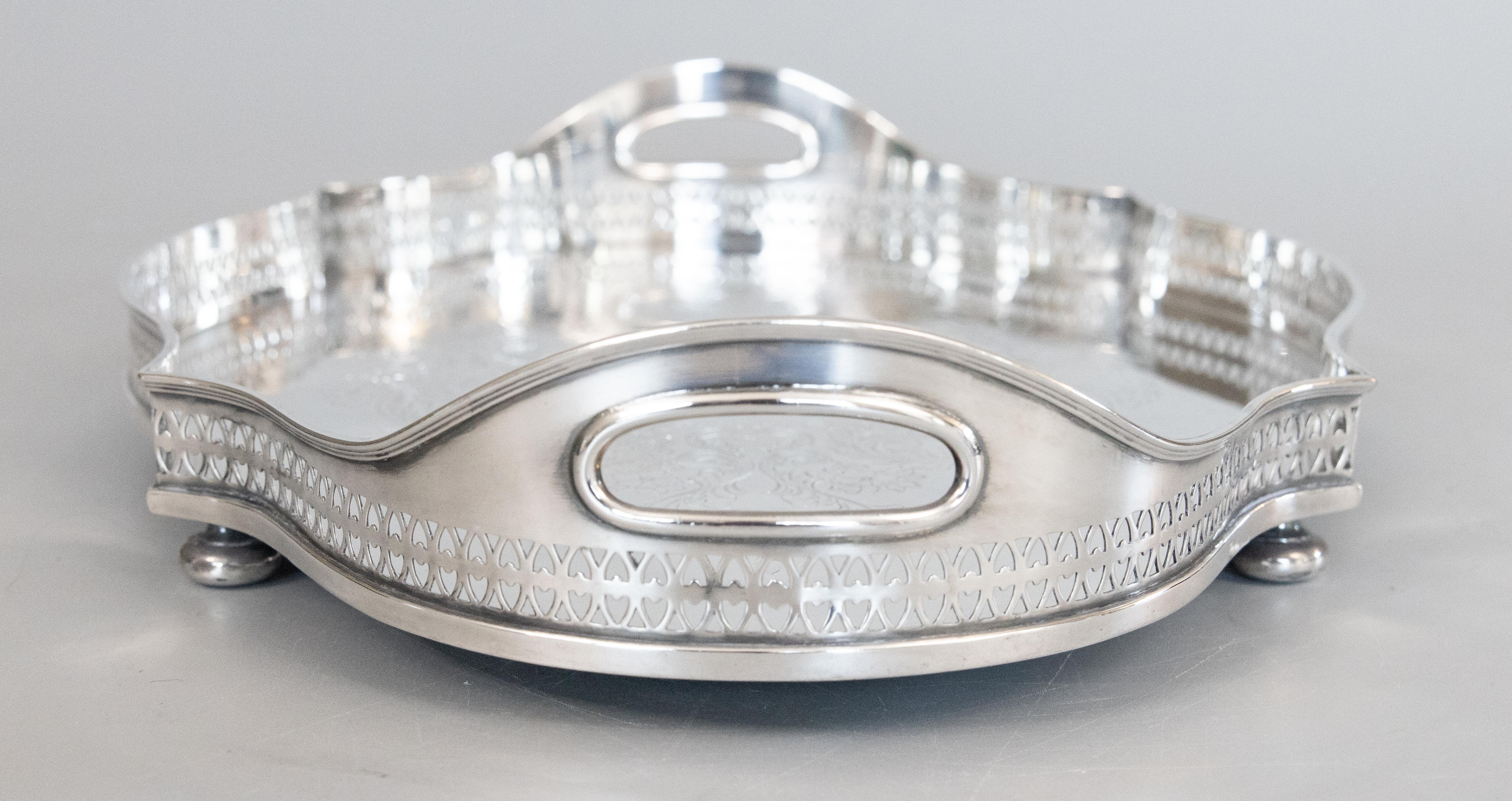 20th Century Antique English Sheffield Silver Plate Scalloped Gallery Tray For Sale
