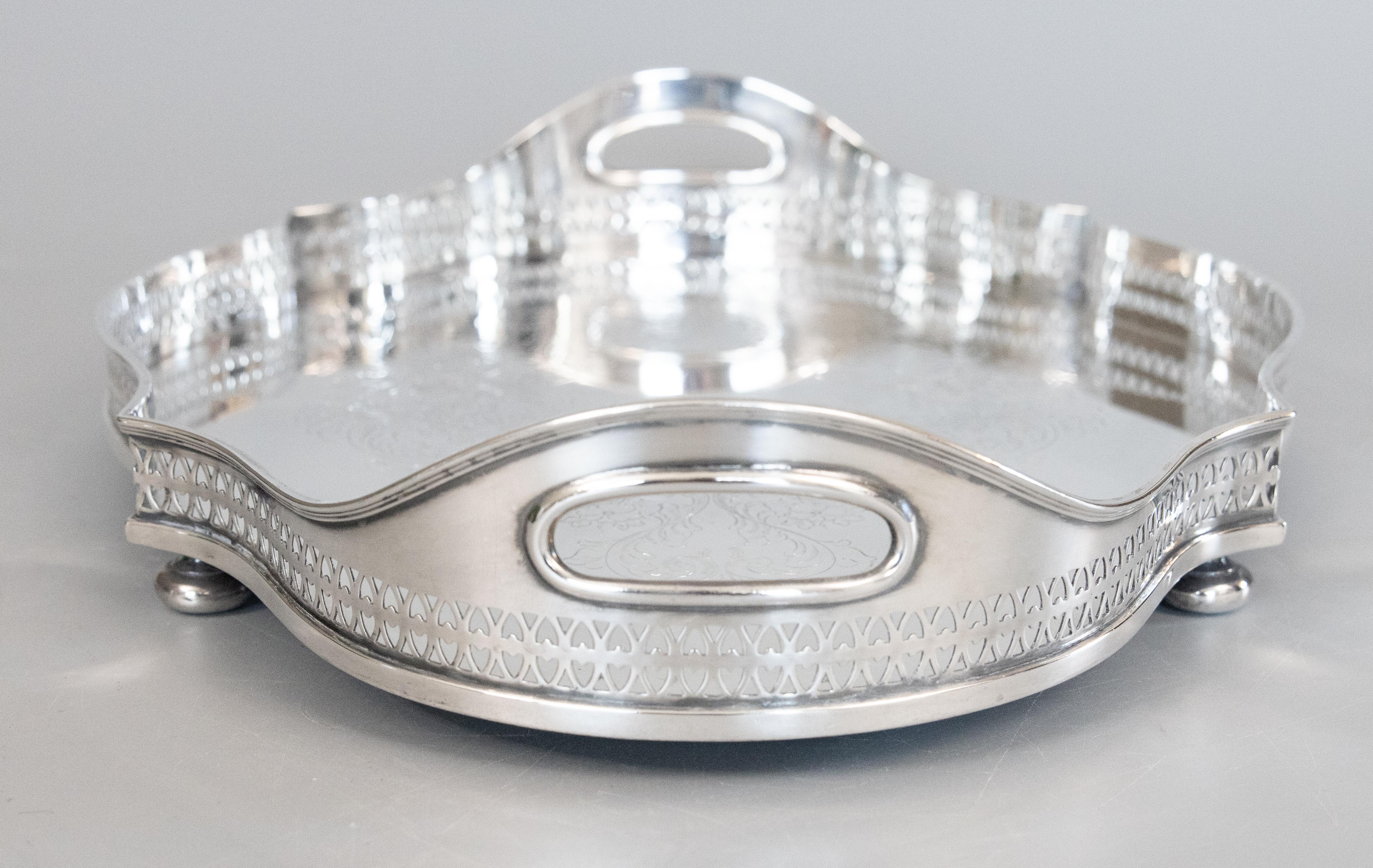 Antique English Sheffield Silver Plate Scalloped Gallery Tray For Sale 2