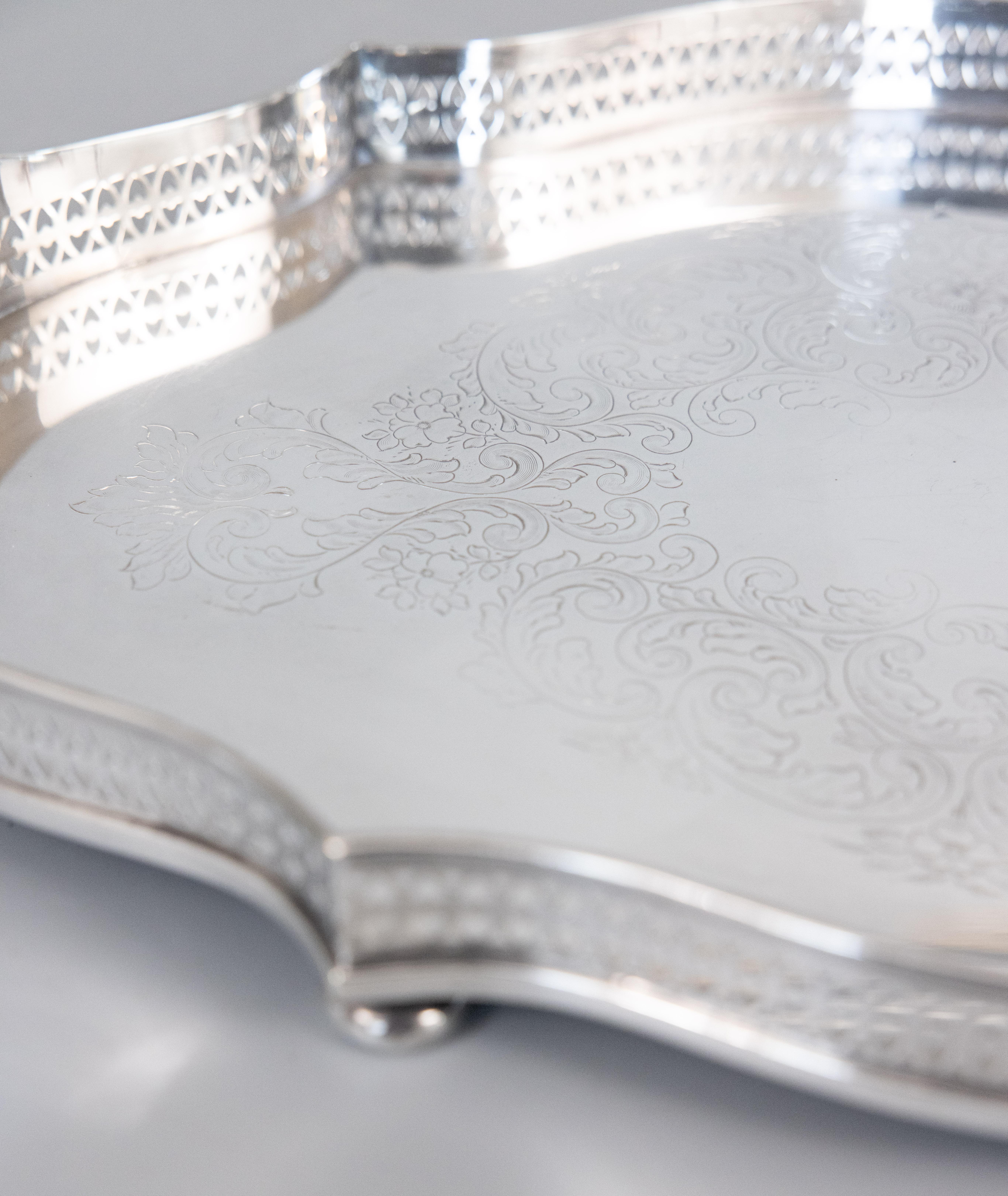 Antique English Sheffield Silver Plate Scalloped Gallery Tray For Sale 3