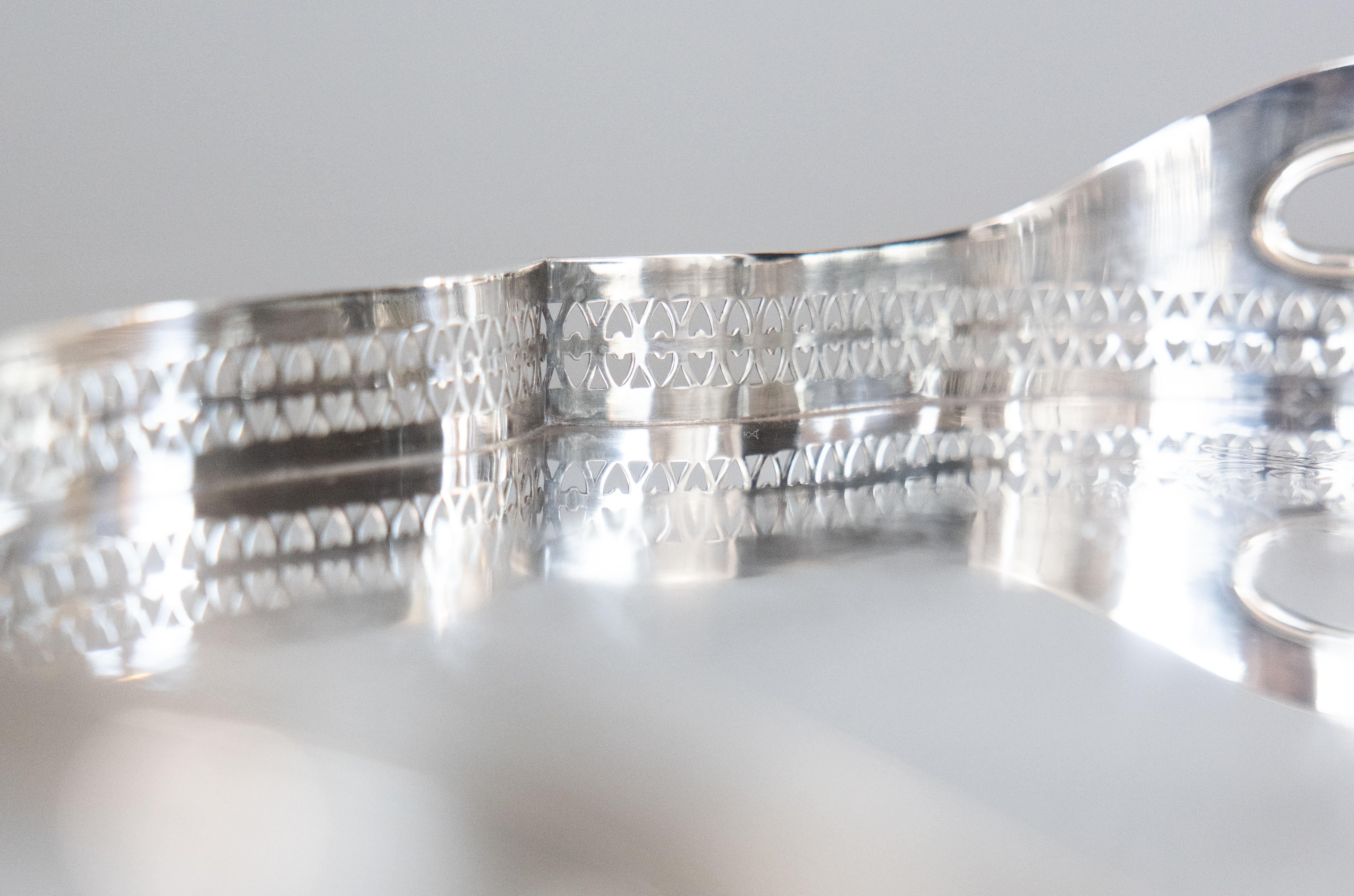 Antique English Sheffield Silver Plate Scalloped Gallery Tray For Sale 5