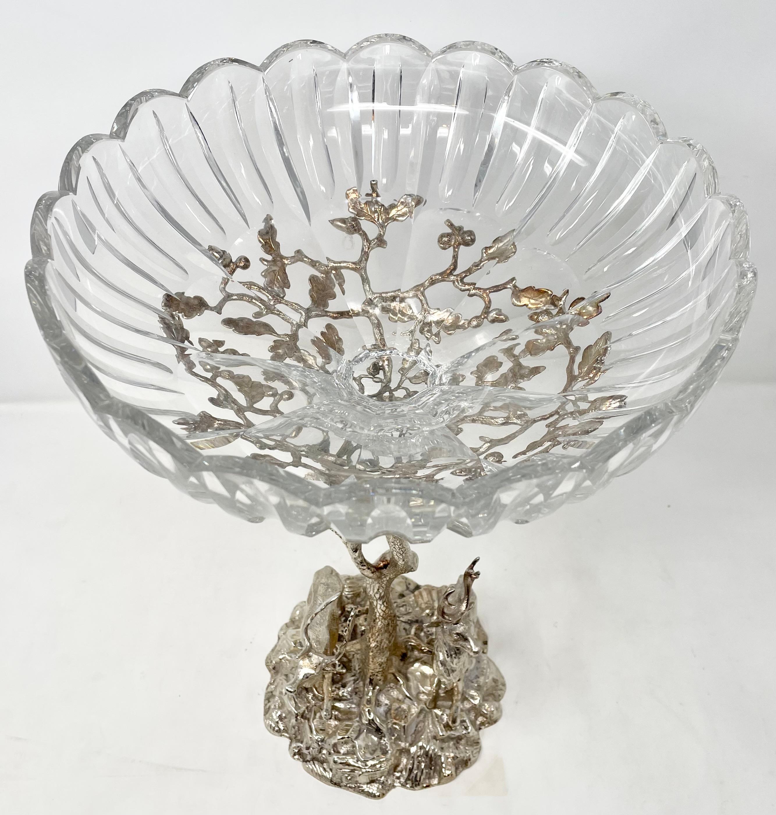 Antique English Sheffield silver plated cut crystal Epergne with deer, circa 1900.