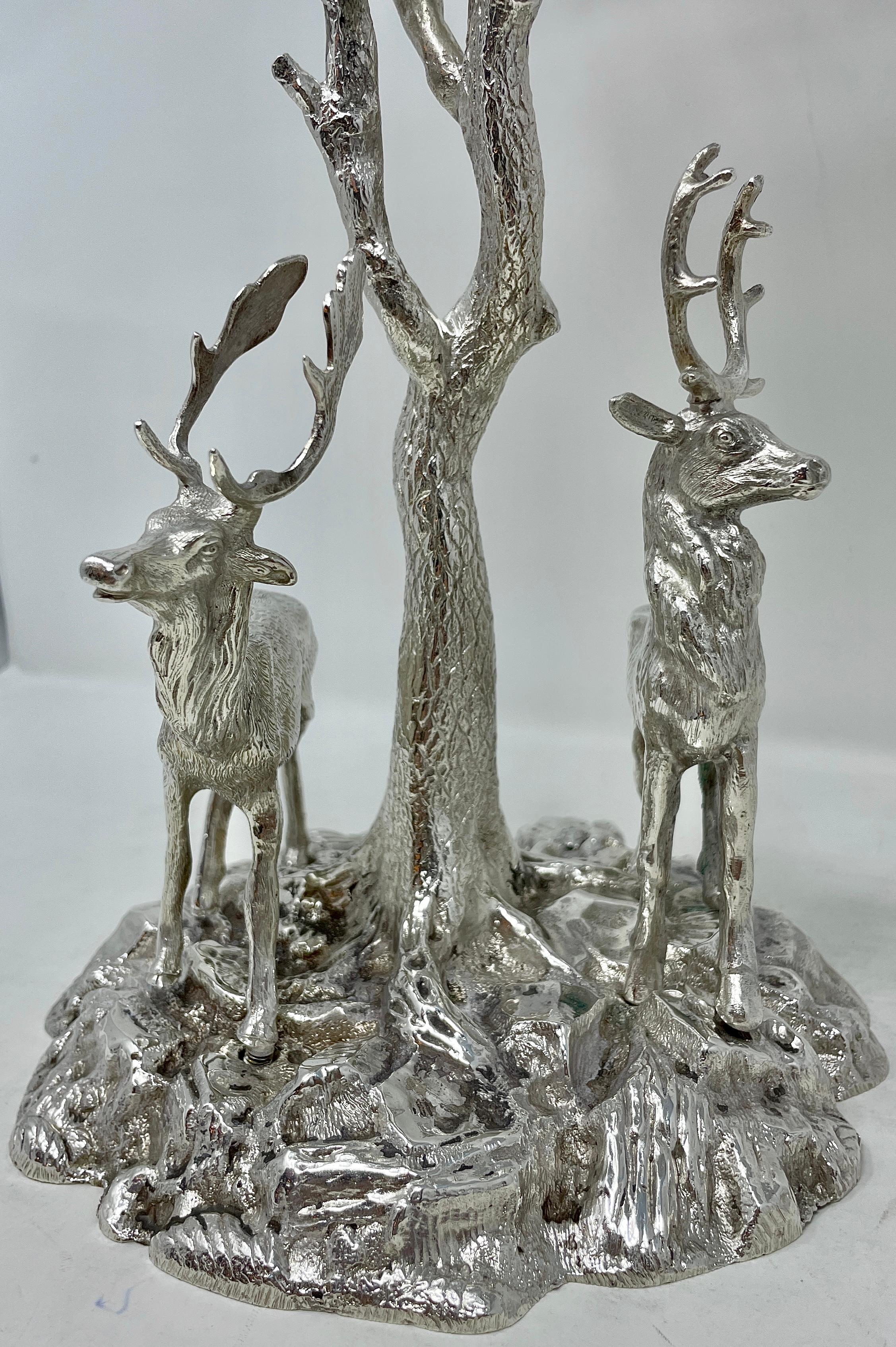 Antique English Sheffield Silver Plated Cut Crystal Epergne with Deer circa 1900 In Good Condition In New Orleans, LA