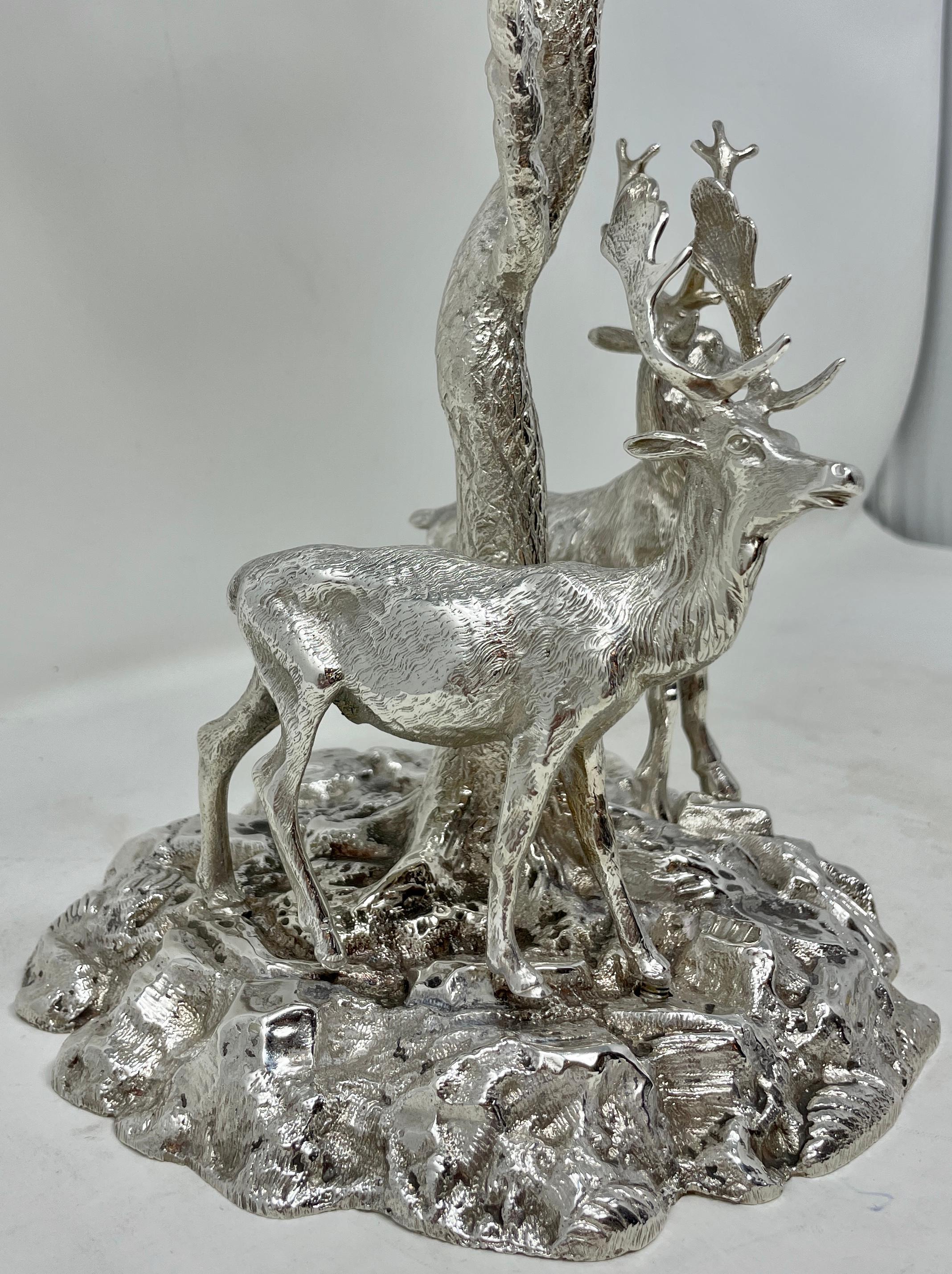 20th Century Antique English Sheffield Silver Plated Cut Crystal Epergne with Deer circa 1900