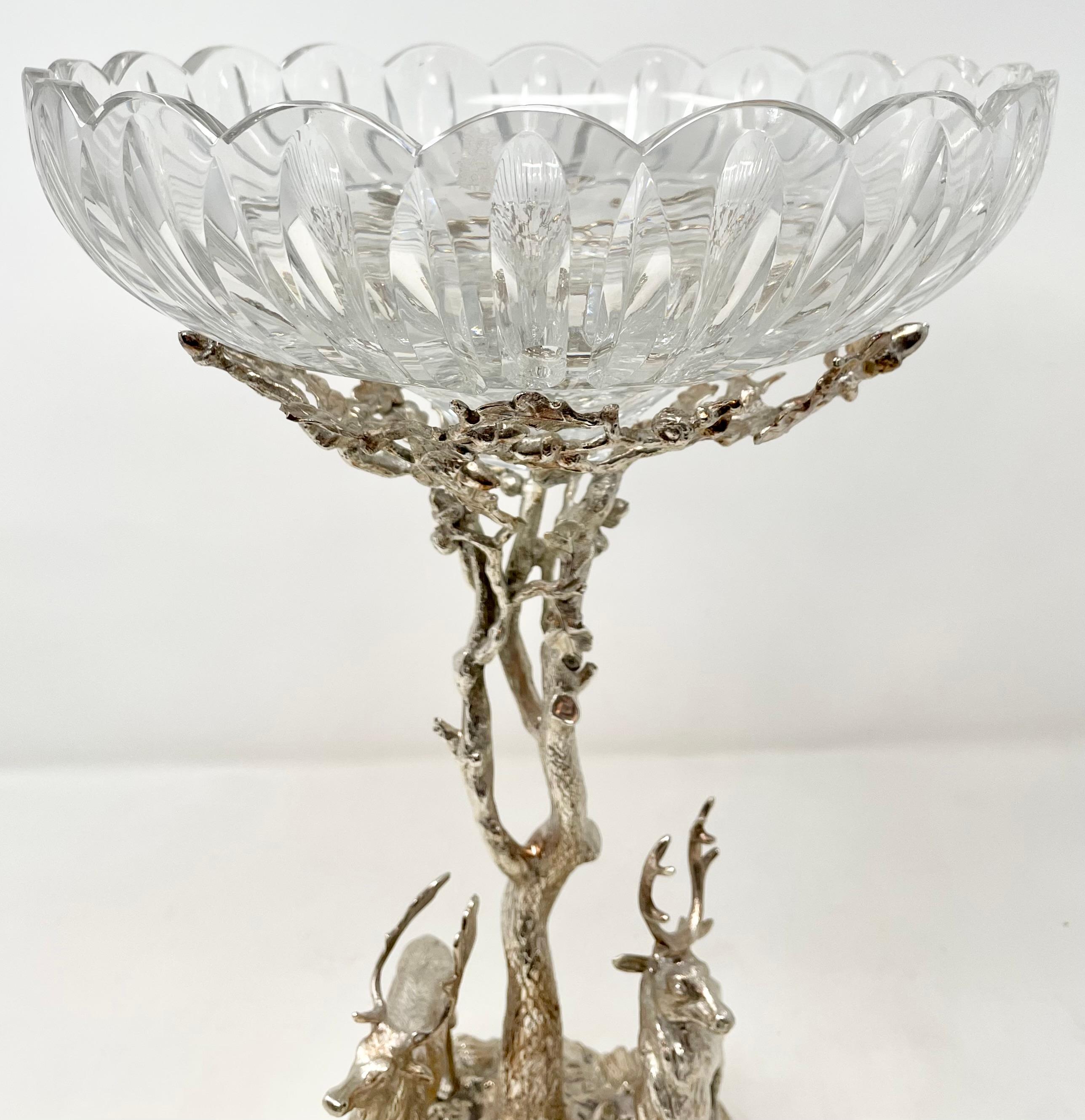 Antique English Sheffield Silver Plated Cut Crystal Epergne with Deer circa 1900 1