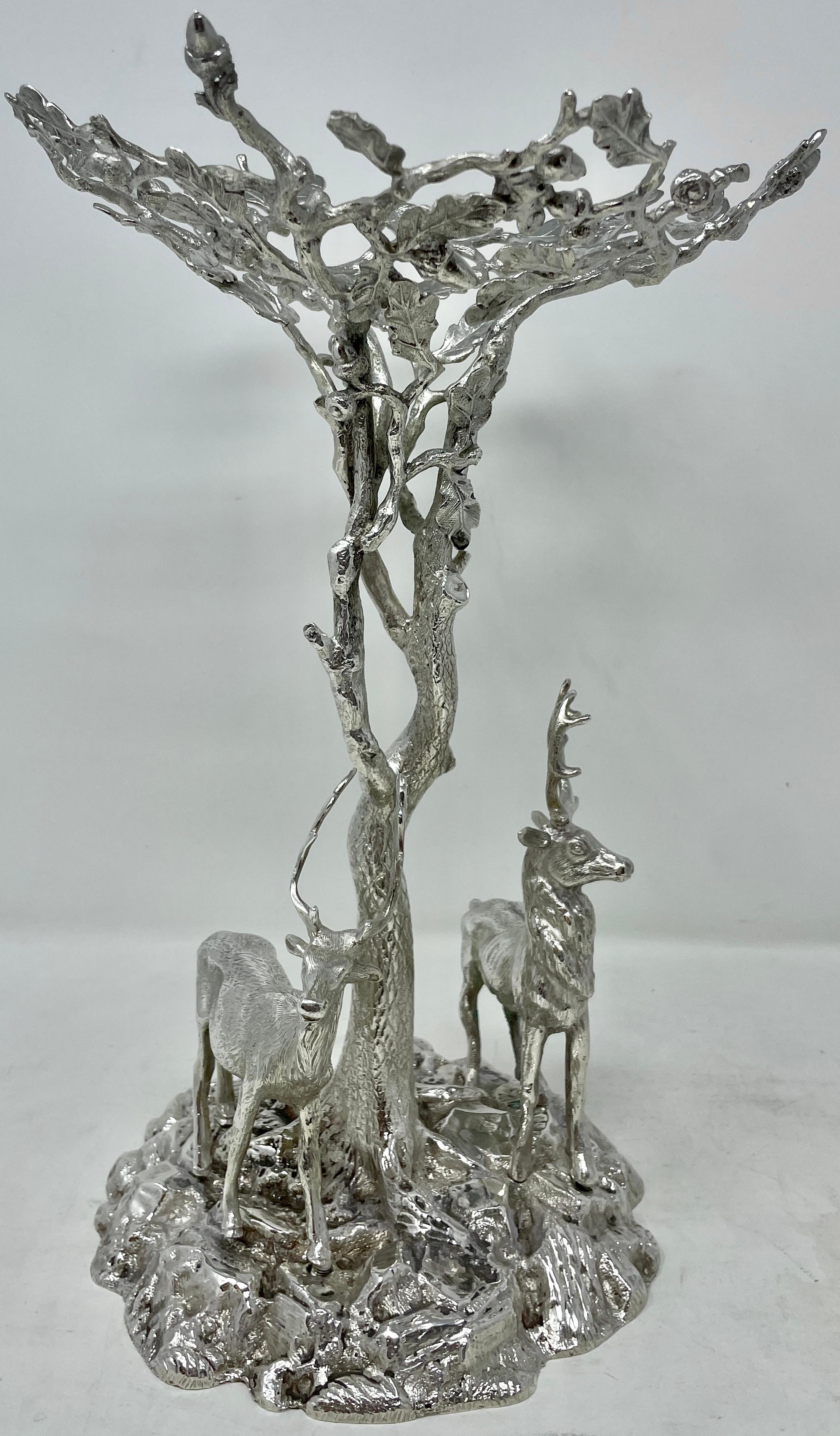 Antique English Sheffield Silver Plated Cut Crystal Epergne with Deer circa 1900 3