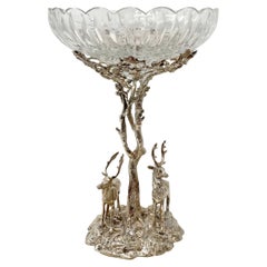Antique English Sheffield Silver Plated Cut Crystal Epergne with Deer circa 1900