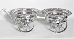 Antique English Sheffield Silver Plated Figural Wine Bottle Wagon or Coaster Set
