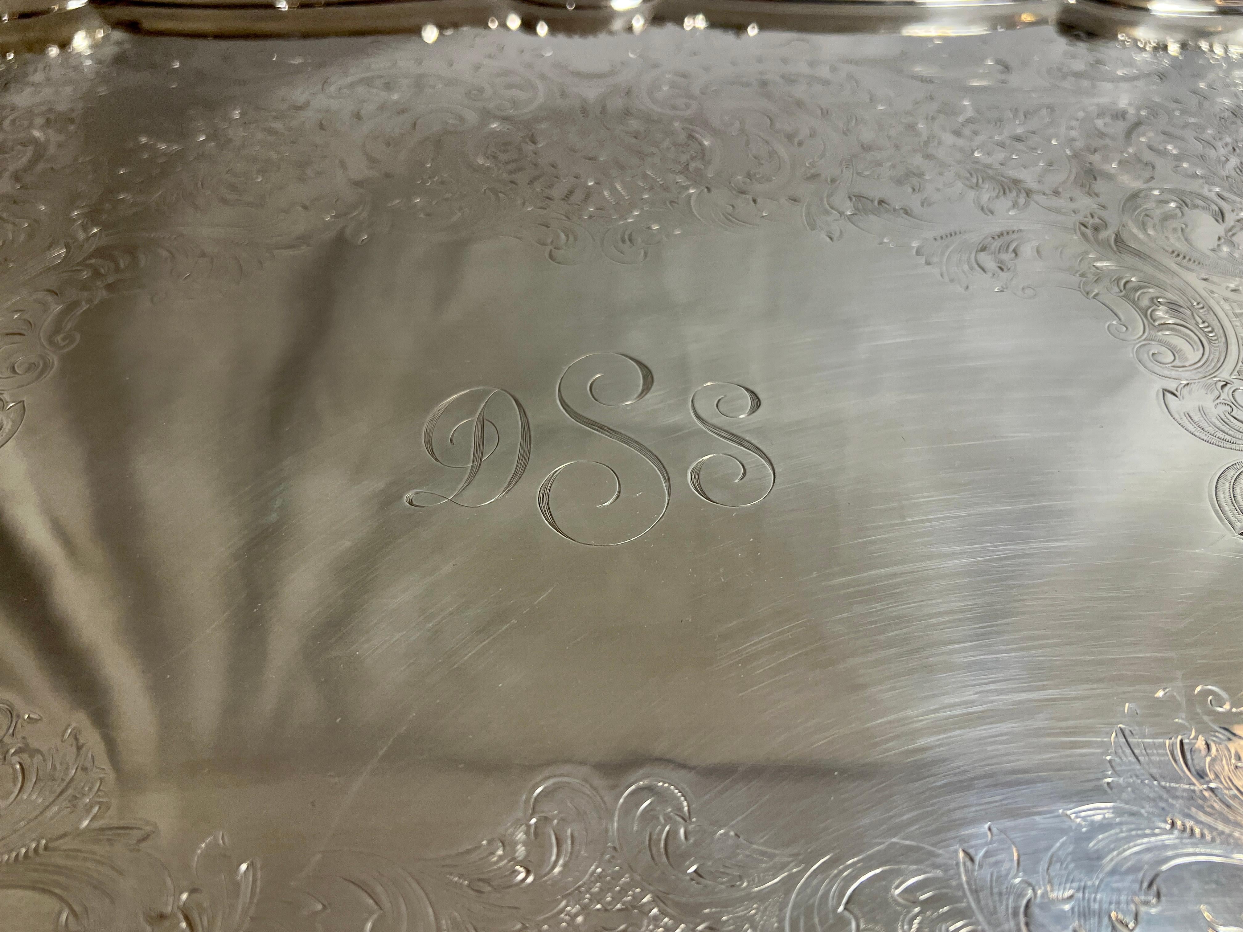 19th Century Antique English Sheffield Silver Plated Tray, Circa 1890. For Sale