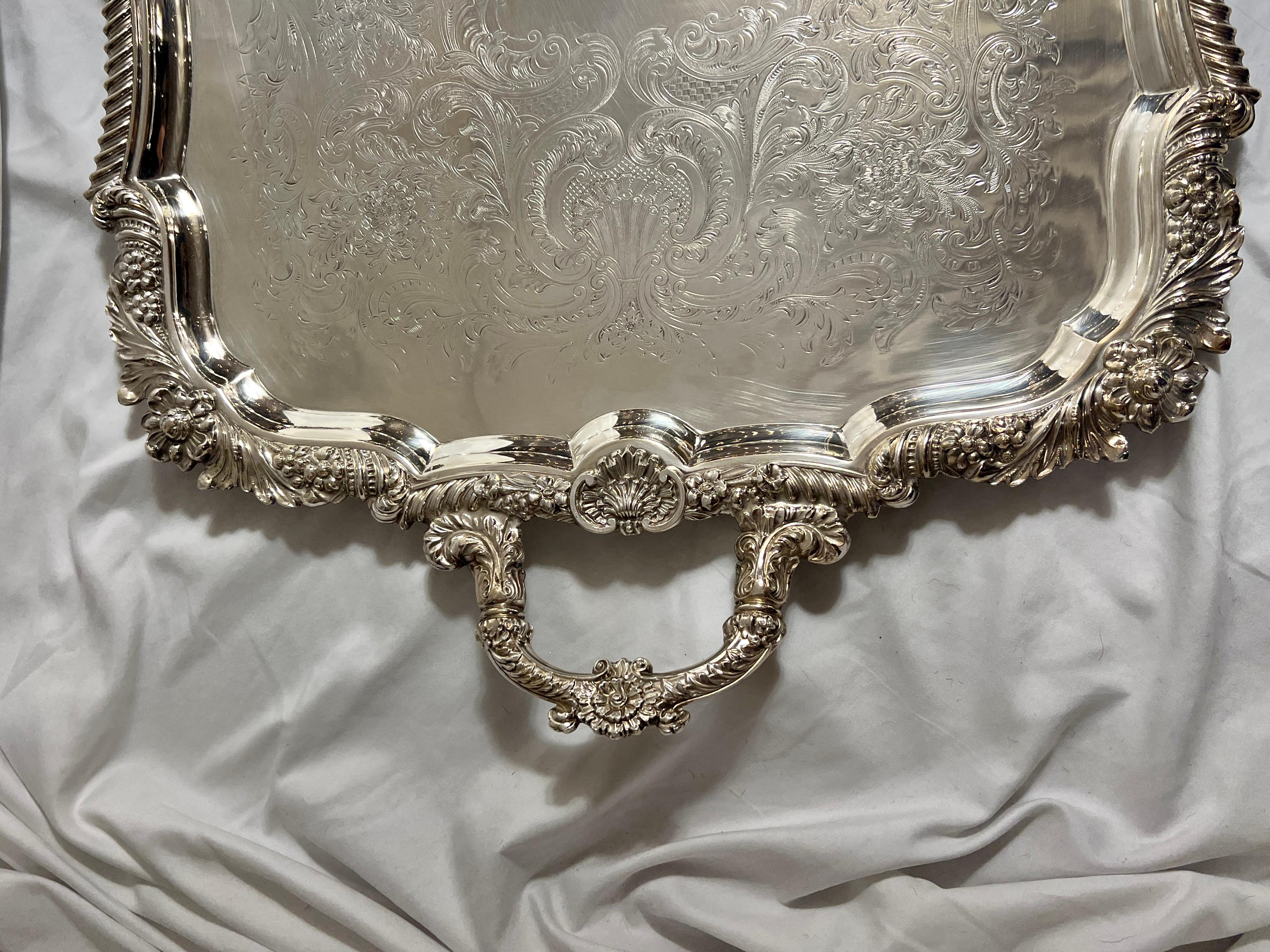 Sheffield Plate Antique English Sheffield Silver Plated Tray, Circa 1890. For Sale