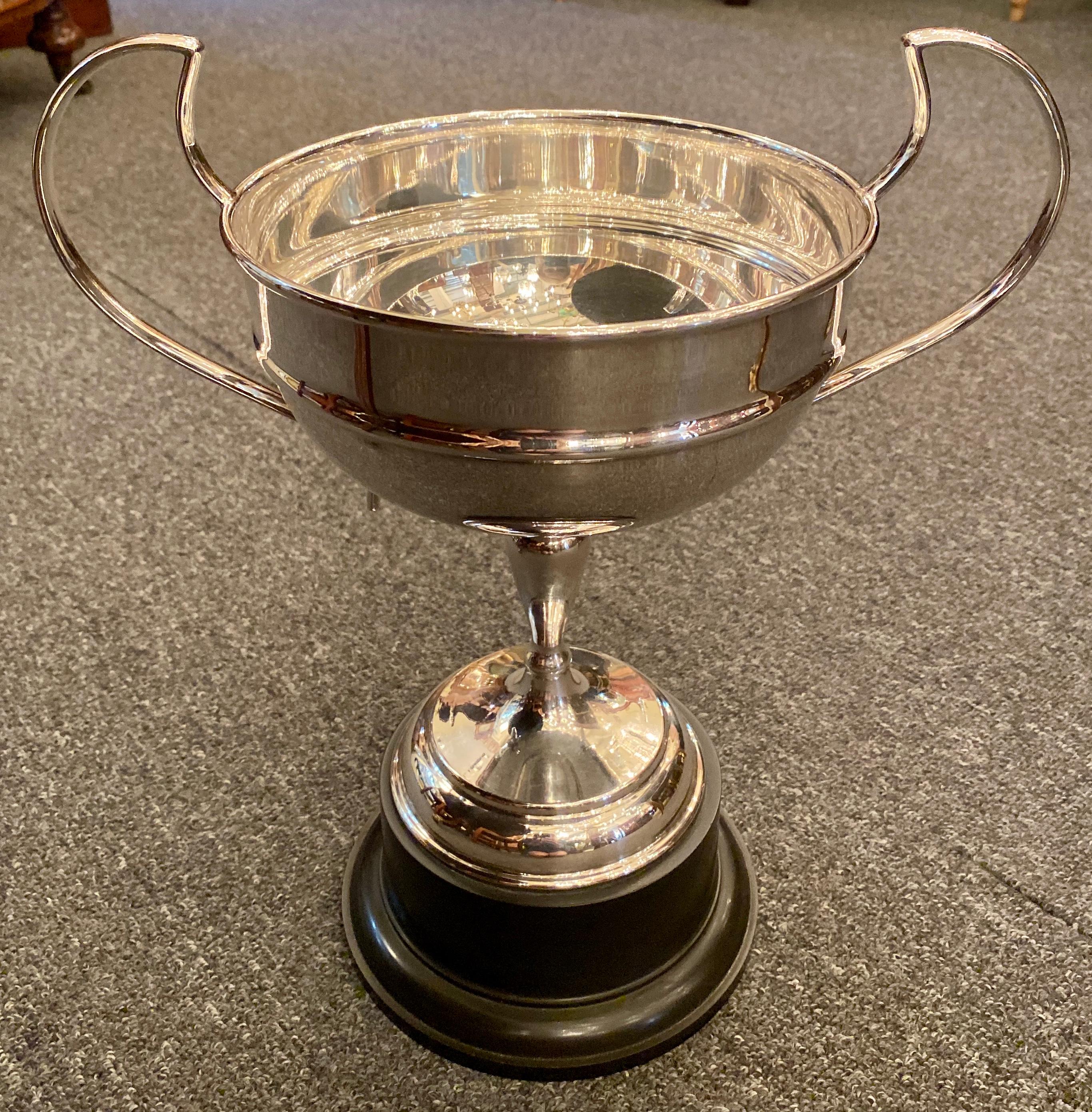 Antique English Sheffield silver plated trophy cup circa 1920. Made in England and includes Hallmarks.