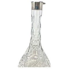 Antique English Sheffield Sterling Silver & Cut Glass Wine Decanter, Circa 1920.