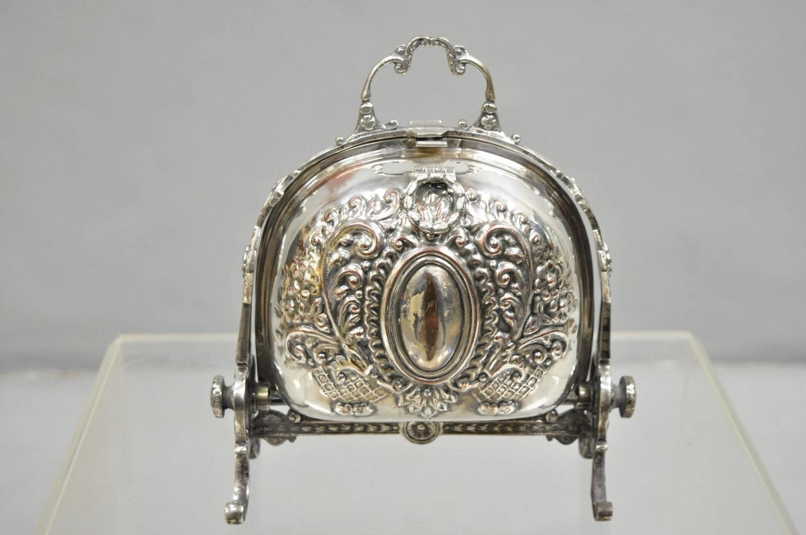 Antike englische Sheffield viktorianischen Scrolling Repousse versilbert Biscuit Warmer Box. CIRCA Anfang des 20. Jahrhunderts. Abmessungen: 10