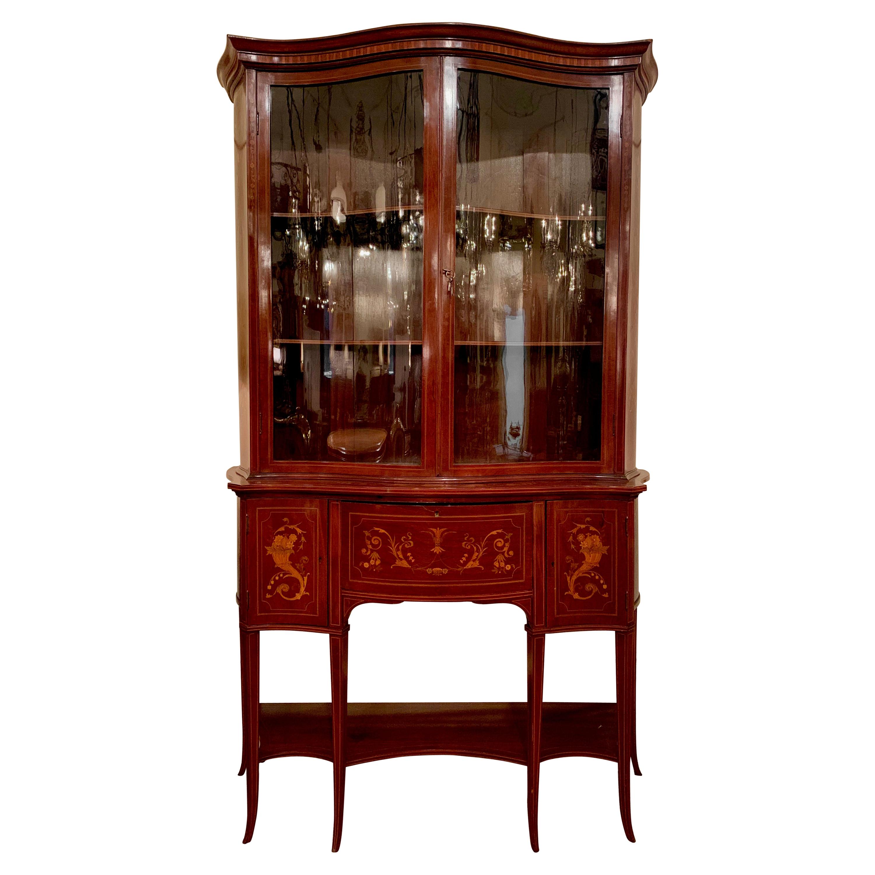 Antique English Sheraton Drop Front Secretary Bookcase, circa 1880-1890