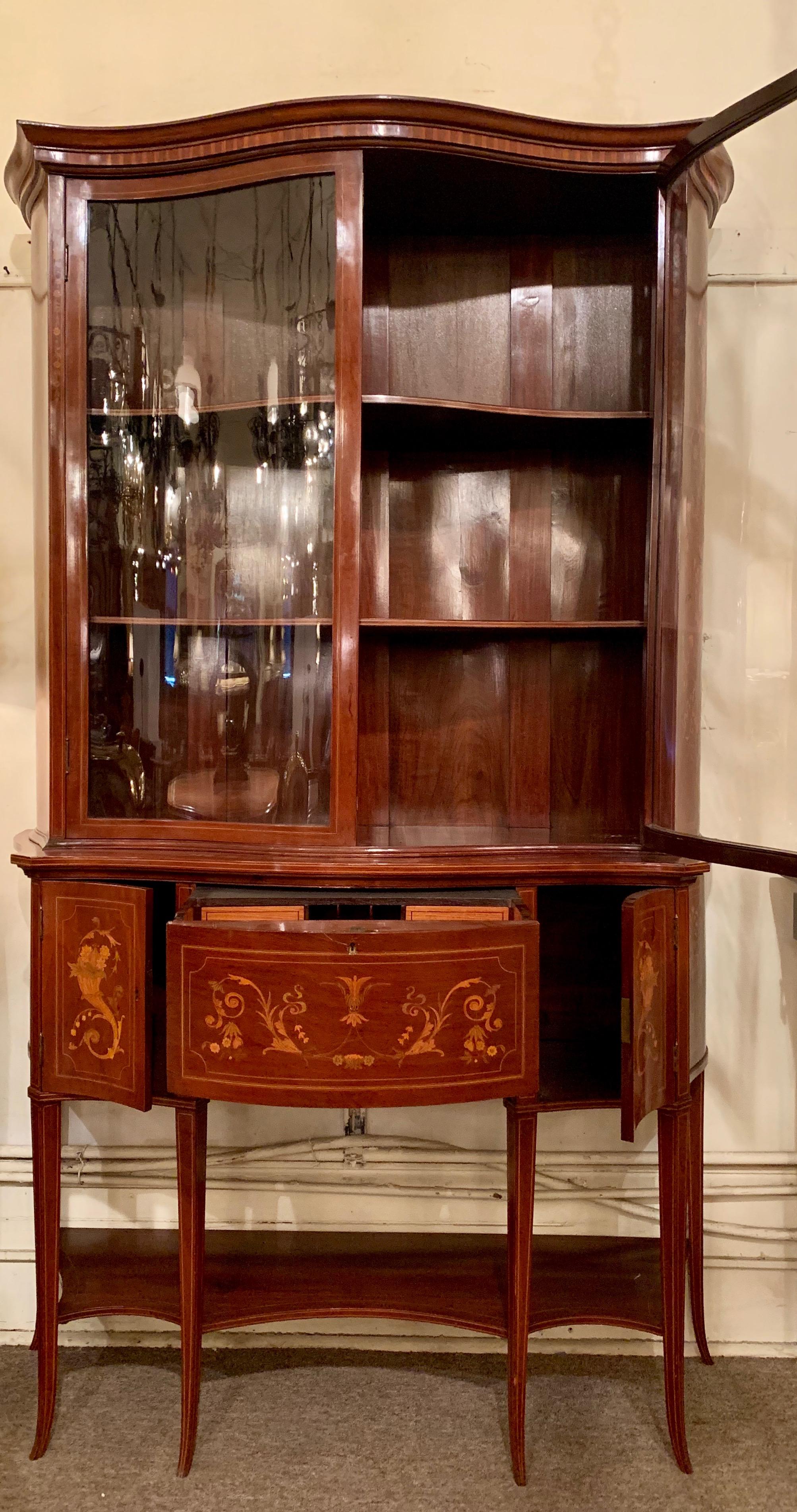 Antique English Sheraton drop front secretary bookcase, circa 1880-1890.

 
